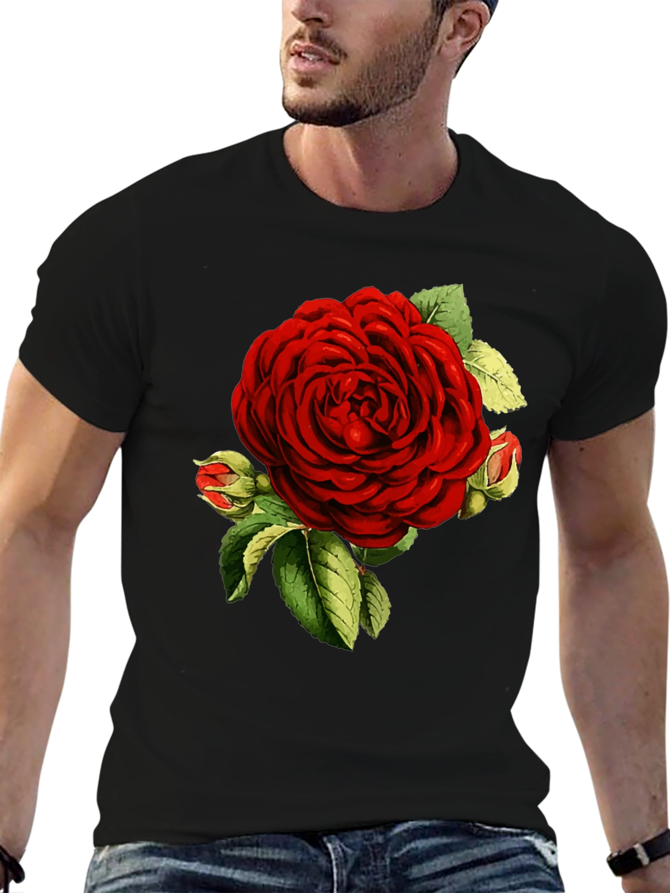 Elegant Red Rose Graphic T-Shirt - Botanical Print