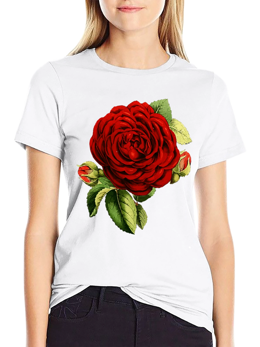 Elegant Red Rose Graphic T-Shirt - Botanical Print