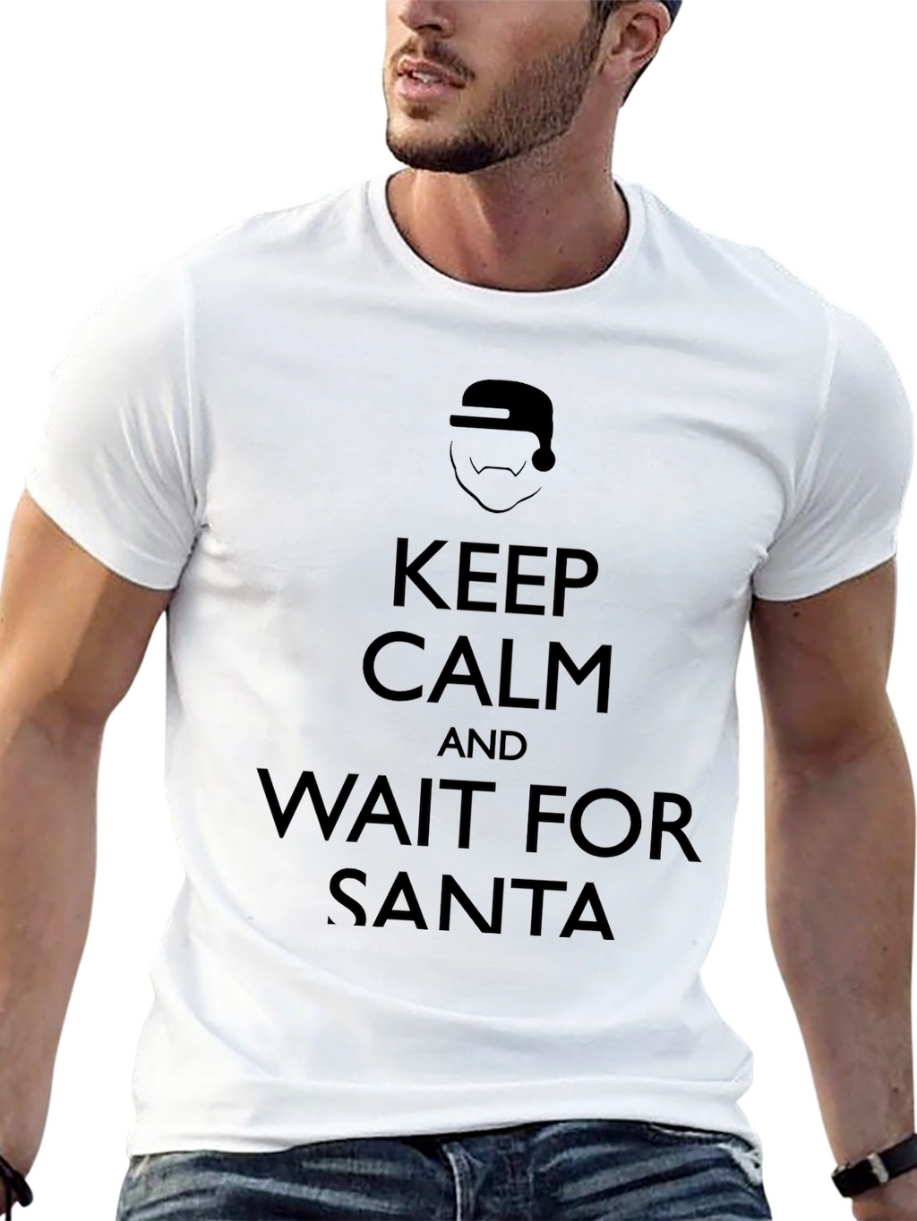 Keep Calm Wait For Santa Black Graphic Tee