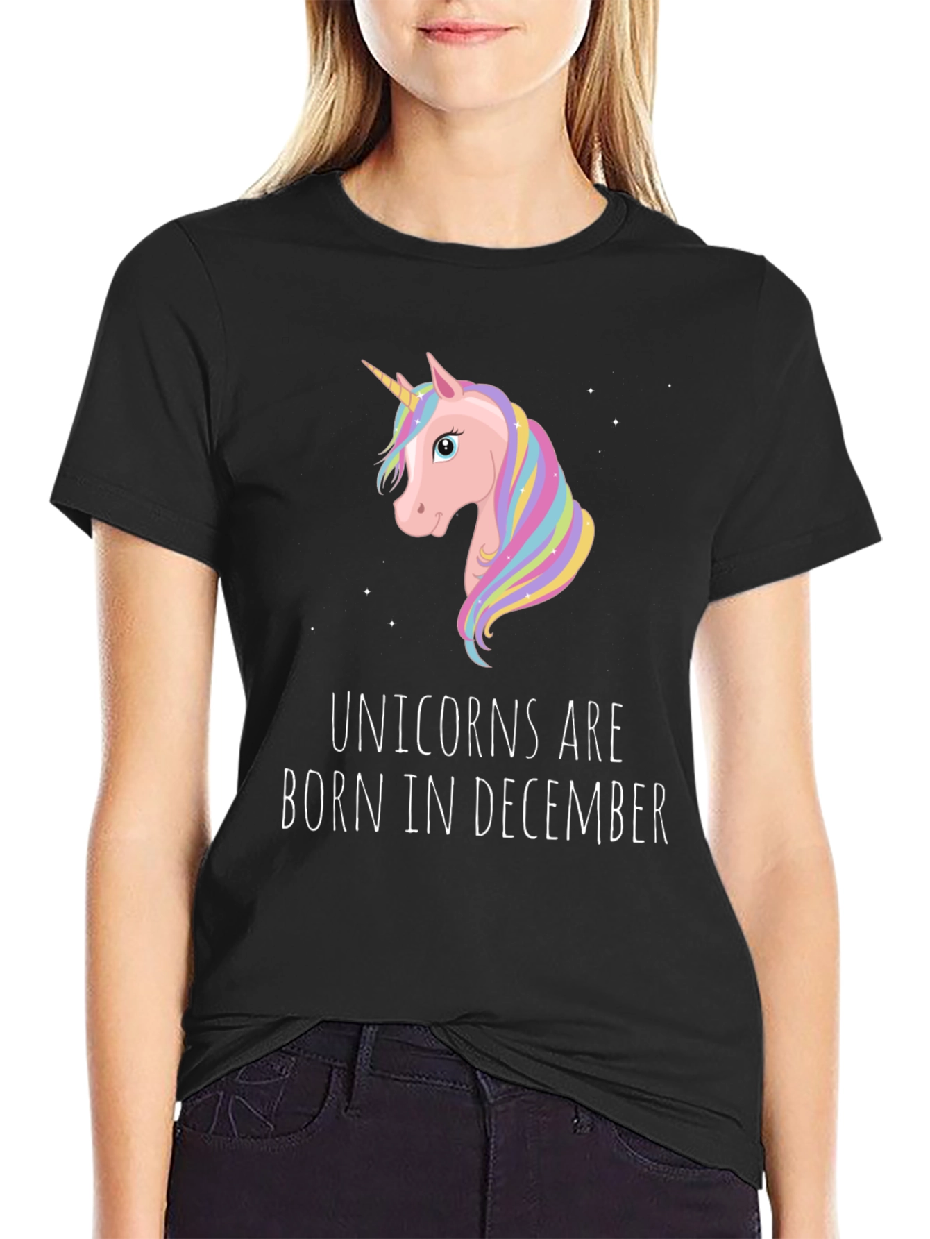 Unicorn Birthday Shirt - Born in December Black Tee