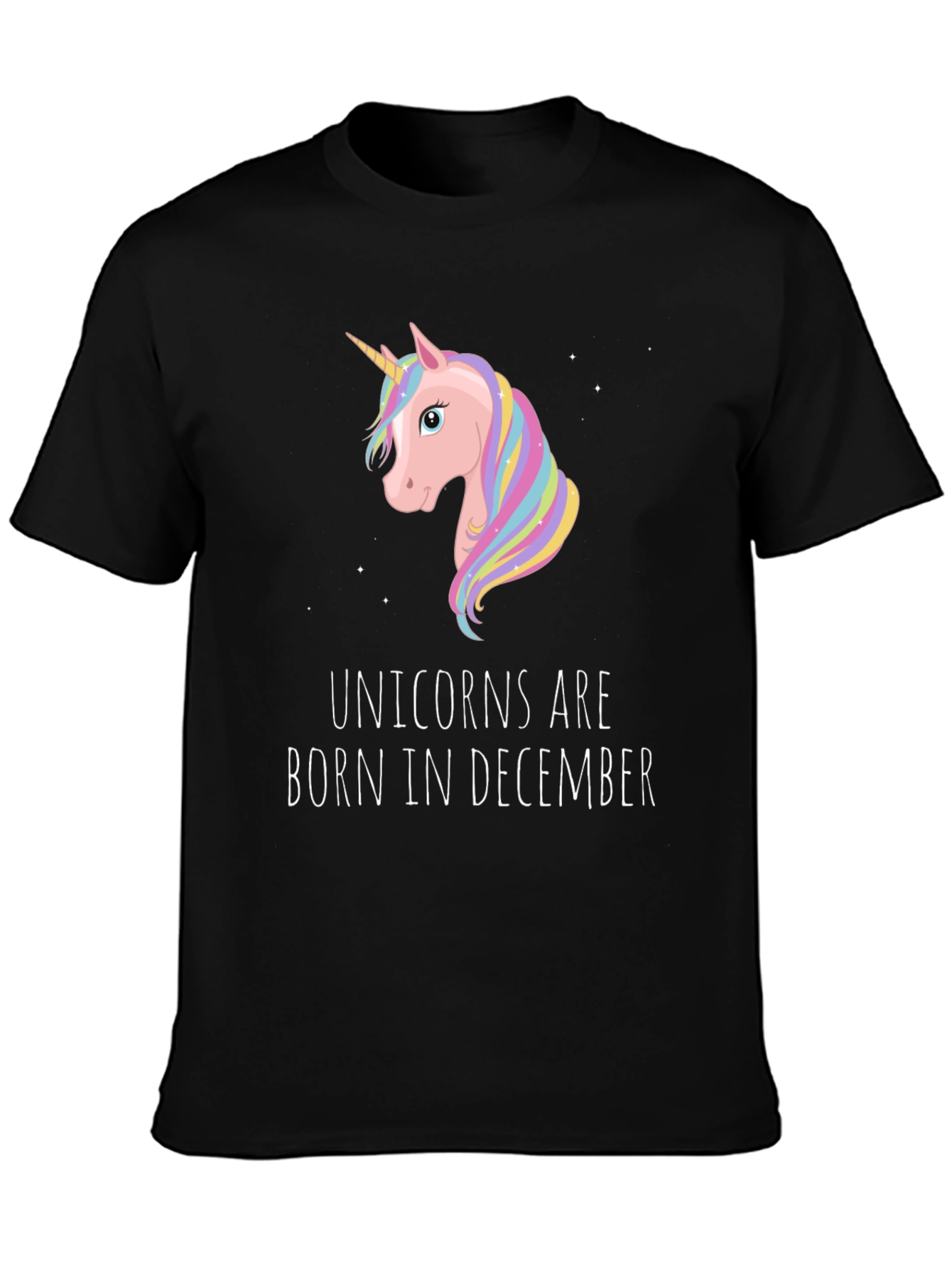 Unicorn Birthday Shirt - Born in December Black Tee