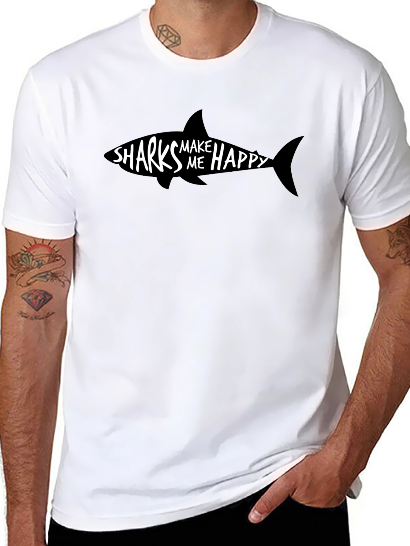 Sharks Make Me Happy Black Graphic Tee