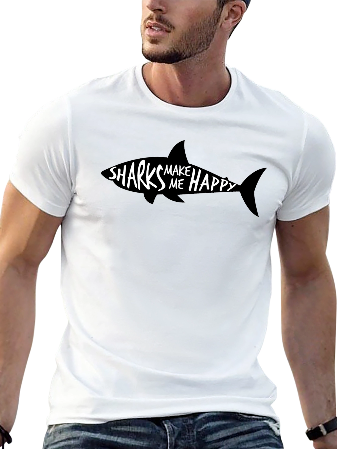 Sharks Make Me Happy Black Graphic Tee