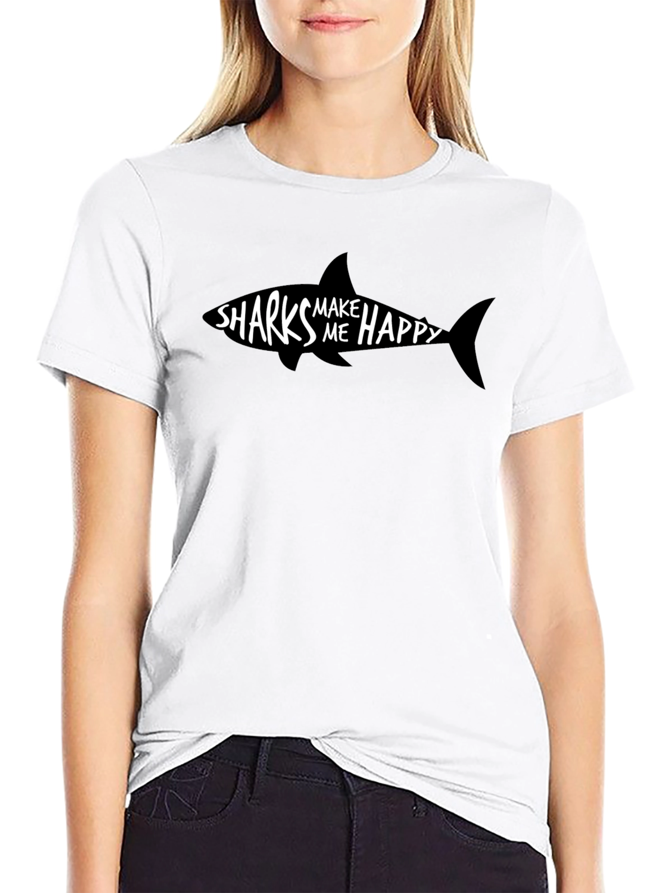 Sharks Make Me Happy Black Graphic Tee