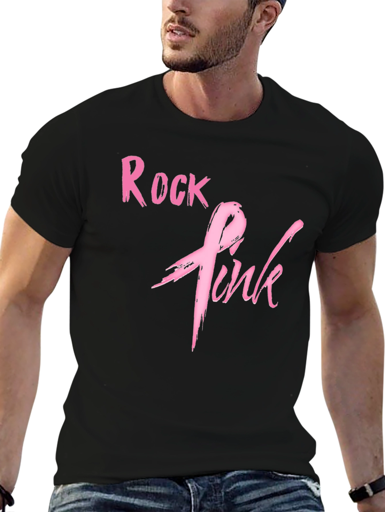 Rock Pink Ribbon Graphic T-Shirt