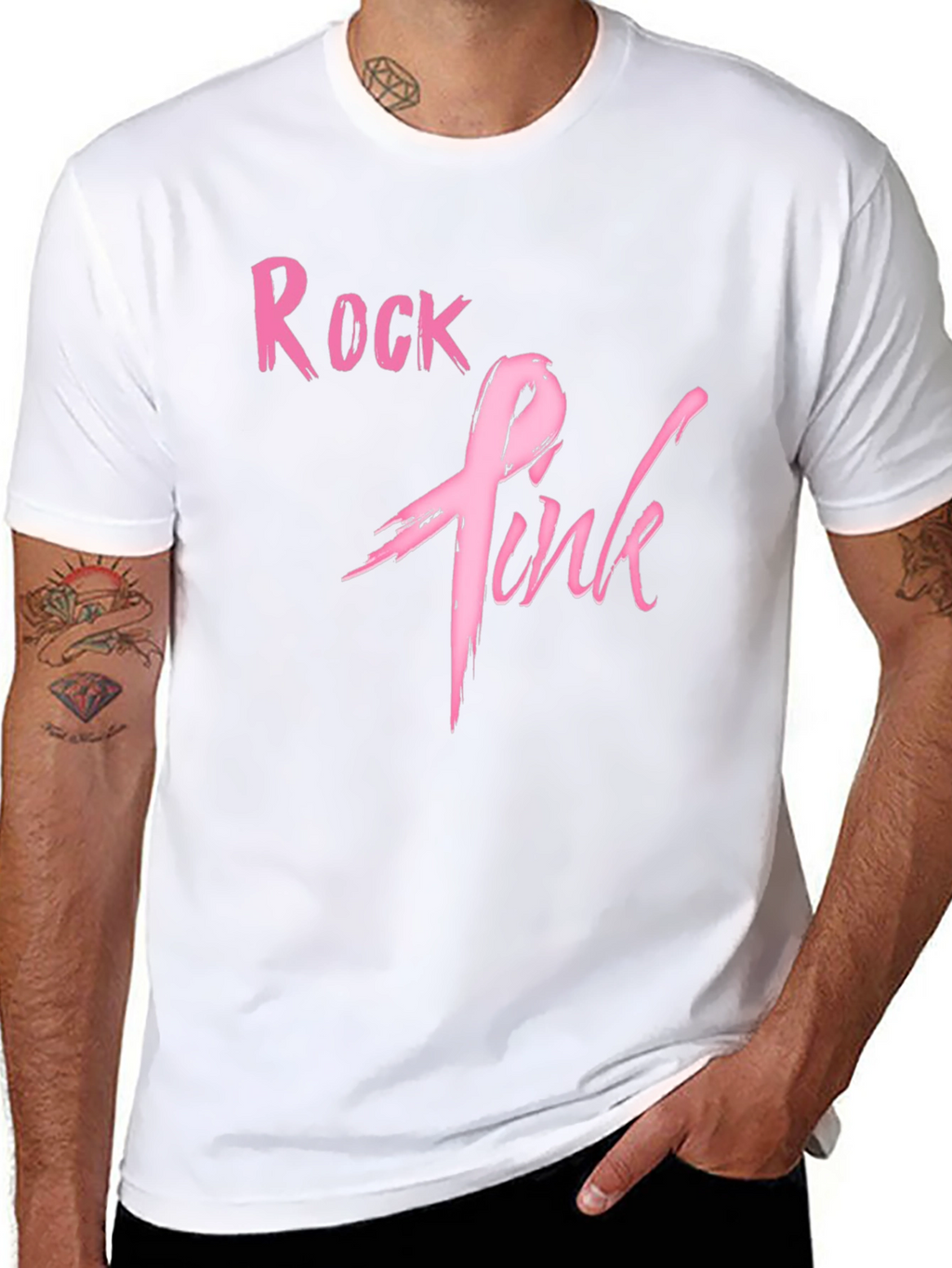 Rock Pink Ribbon Graphic T-Shirt