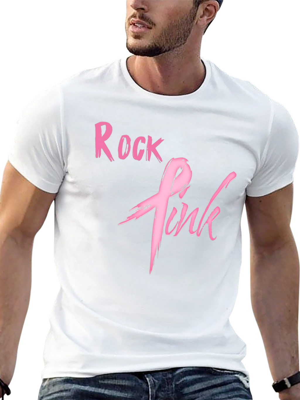 Rock Pink Ribbon Graphic T-Shirt