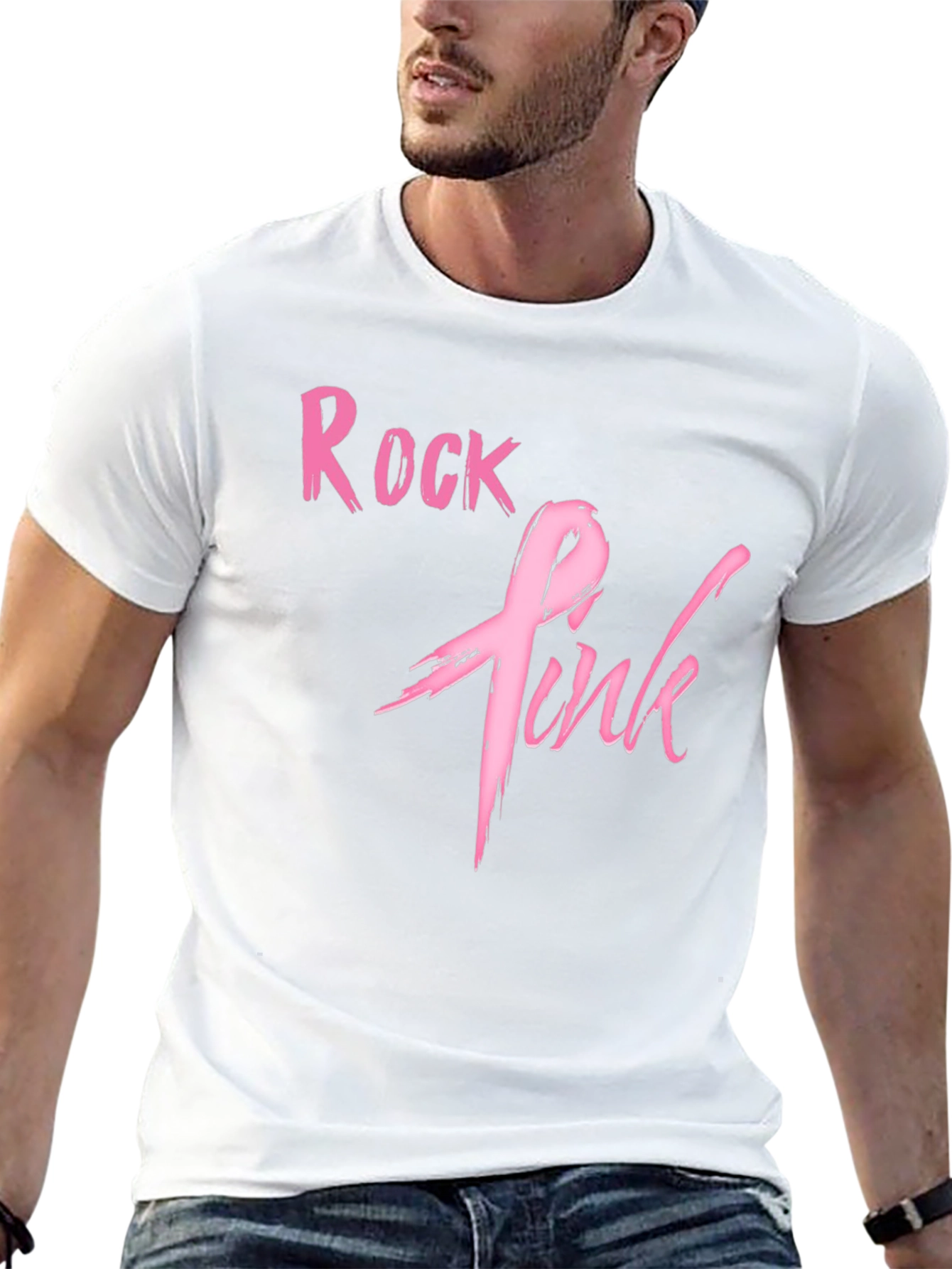 Rock Pink Ribbon Graphic T-Shirt
