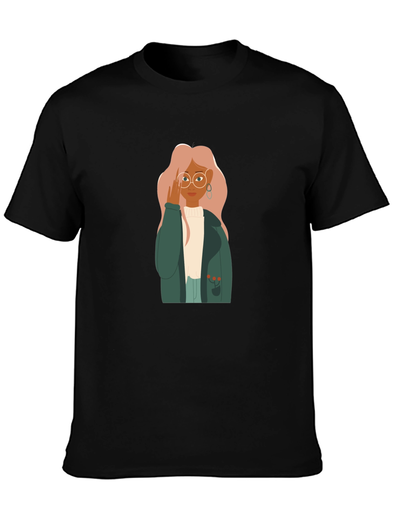 Stylish Graphic Tee - Woman with Glasses