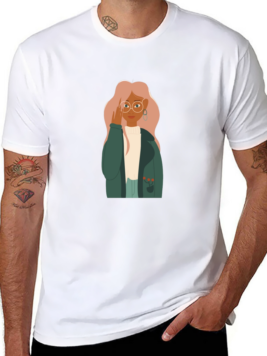 Stylish Graphic Tee - Woman with Glasses