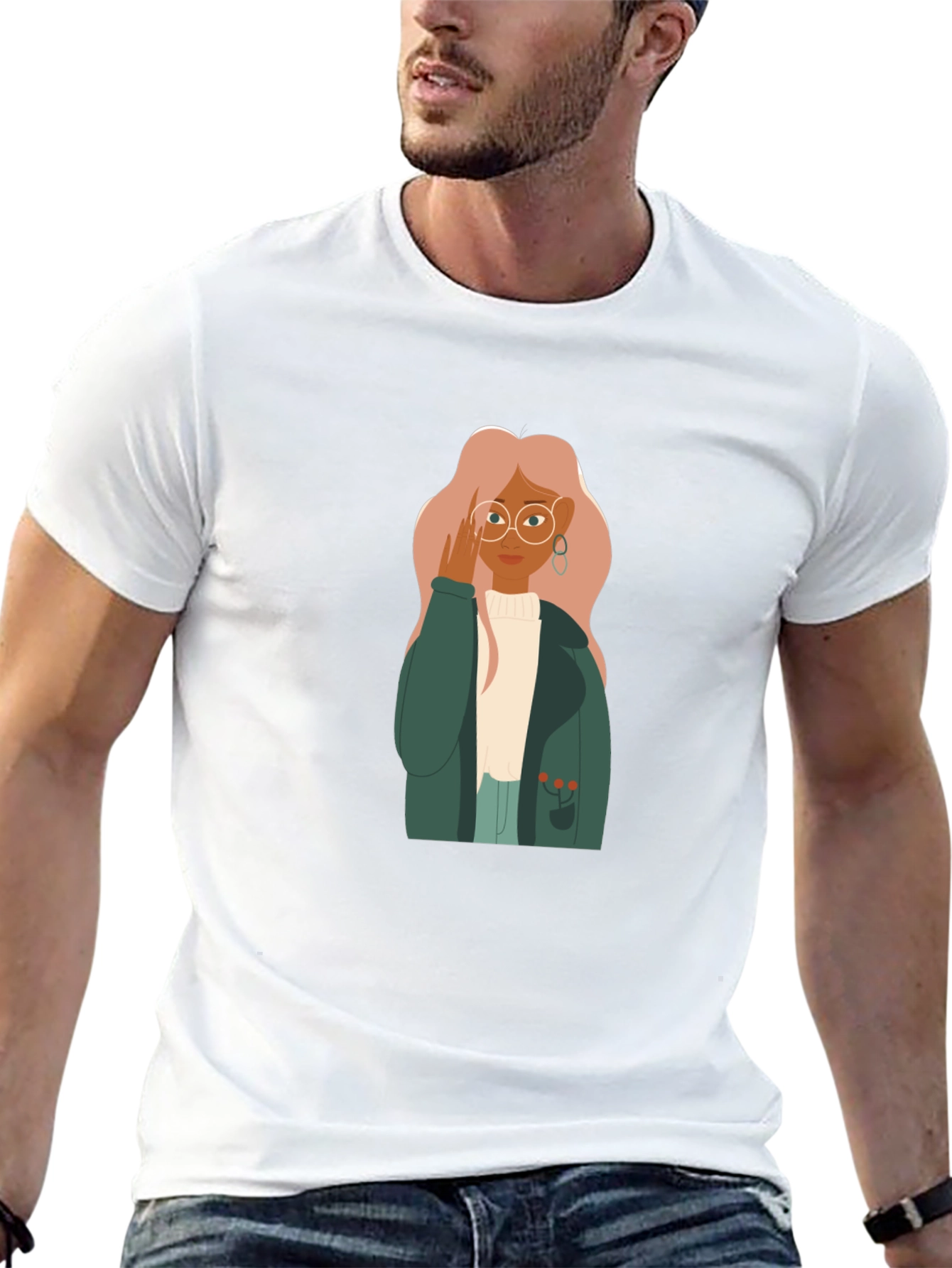Stylish Graphic Tee - Woman with Glasses