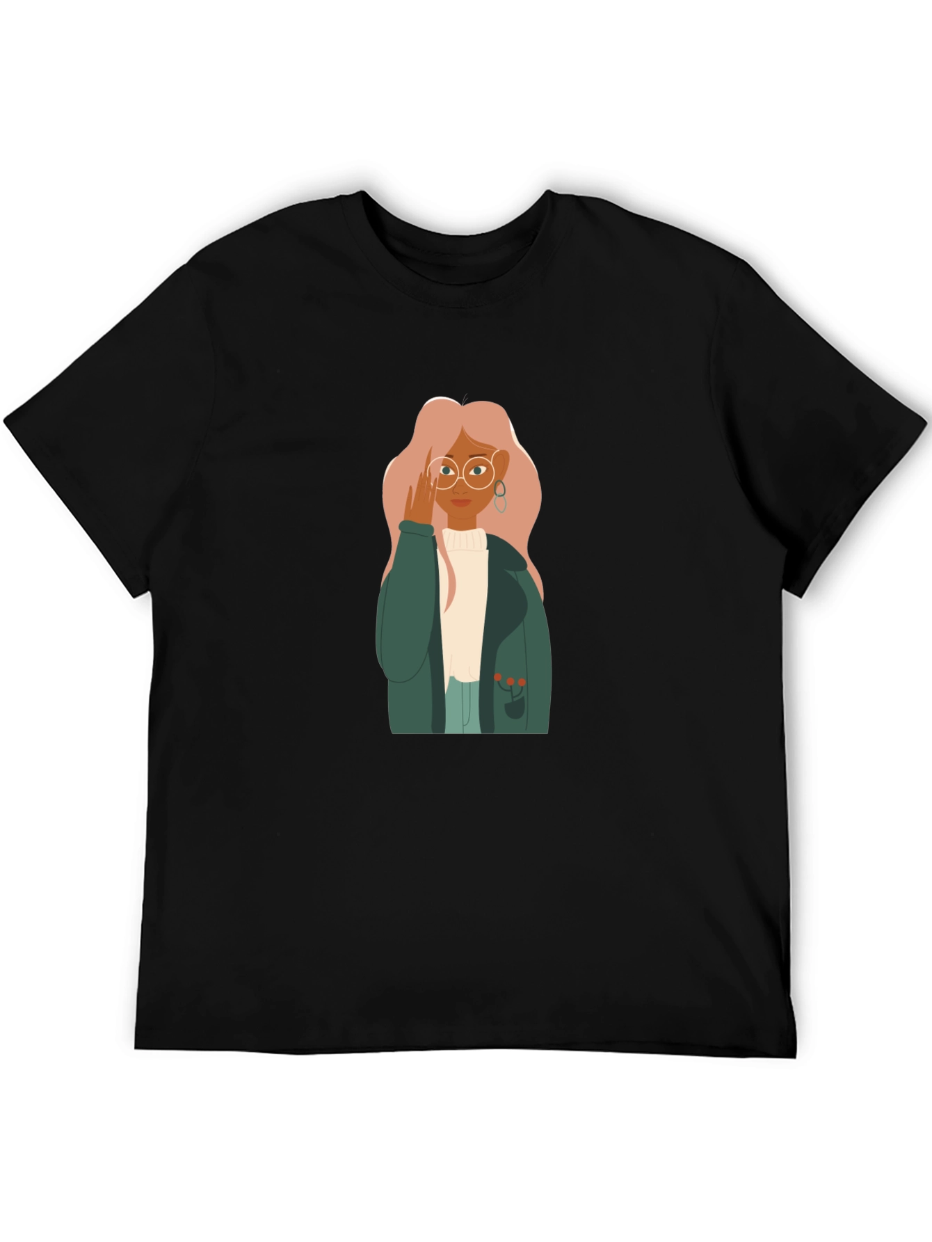 Stylish Graphic Tee - Woman with Glasses