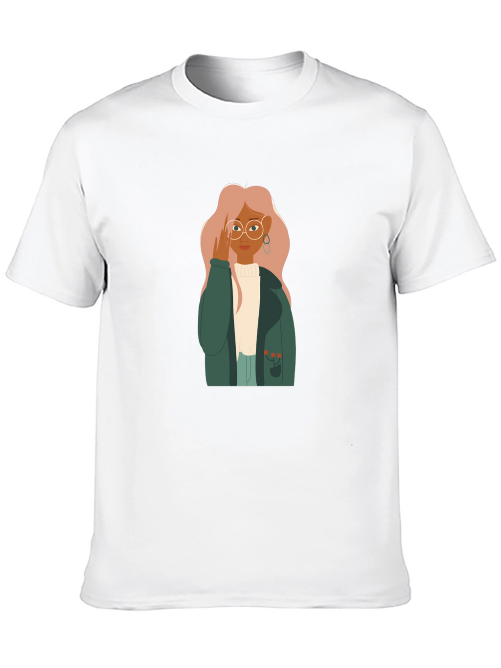 Stylish Graphic Tee - Woman with Glasses