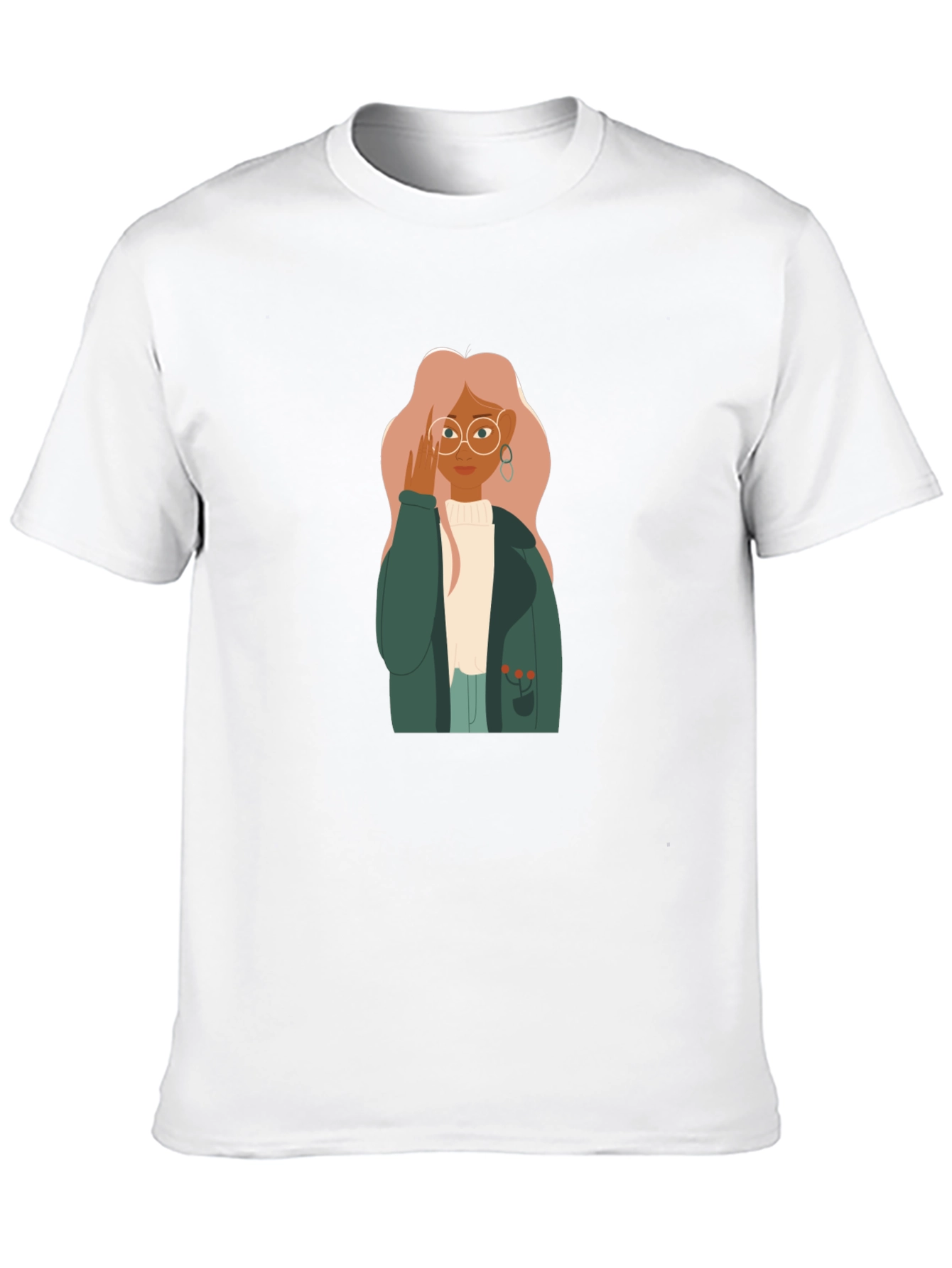 Stylish Graphic Tee - Woman with Glasses
