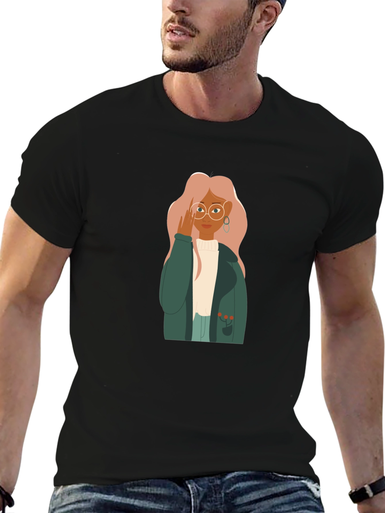 Stylish Graphic Tee - Woman with Glasses