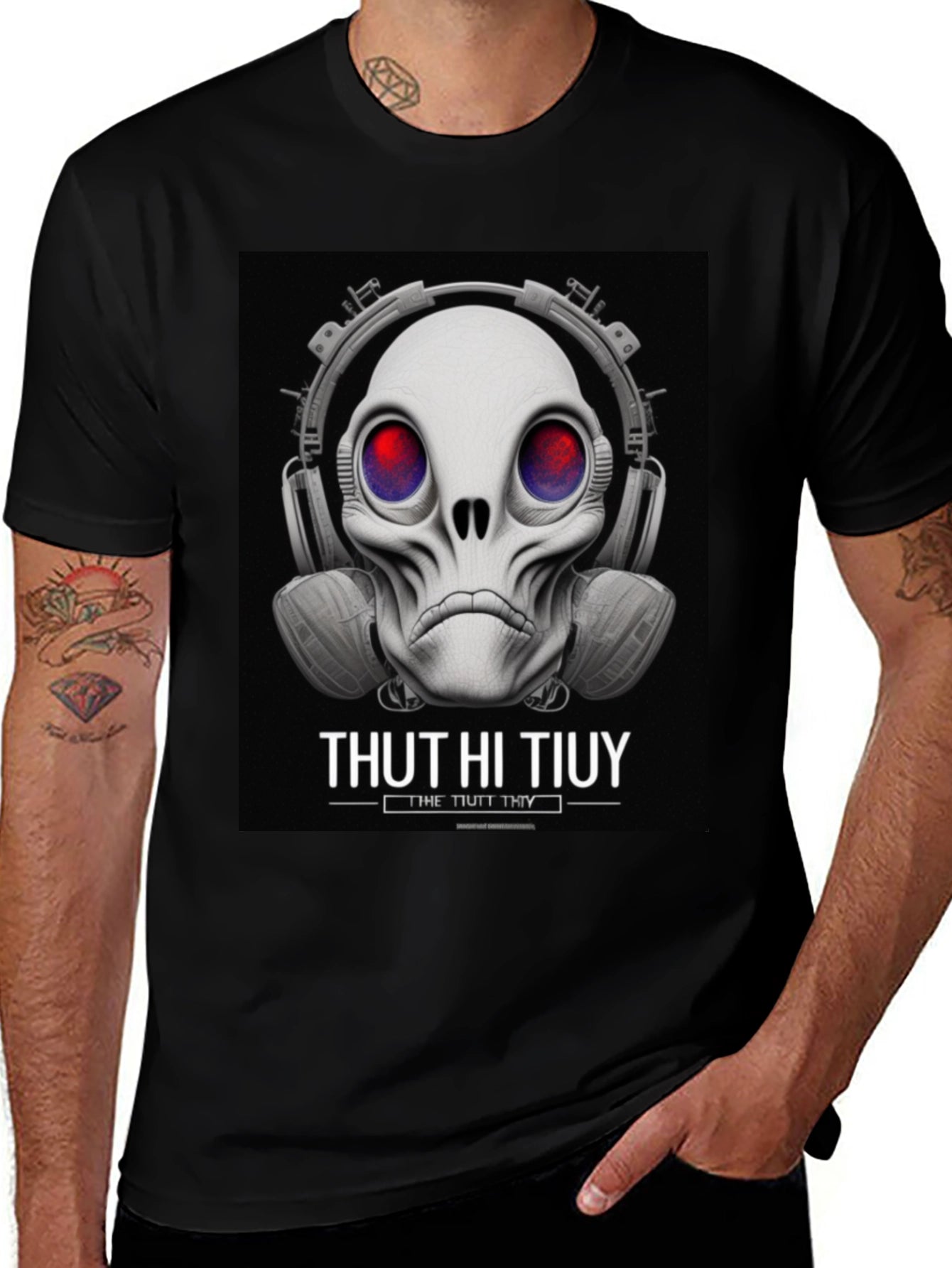 Unique Alien Skull Headphone Graphic T-Shirt