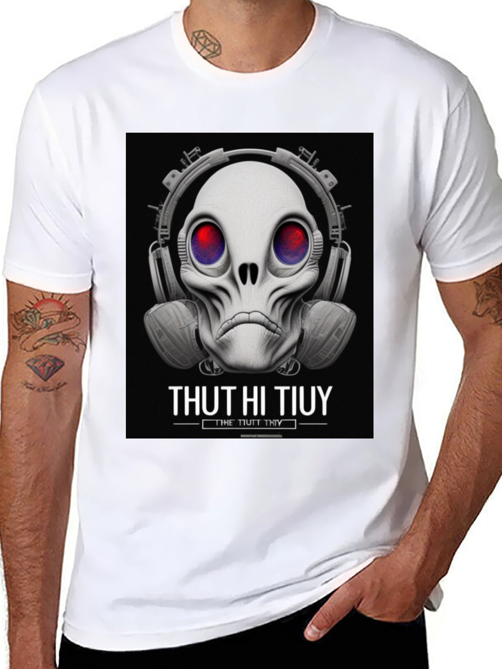 Unique Alien Skull Headphone Graphic T-Shirt