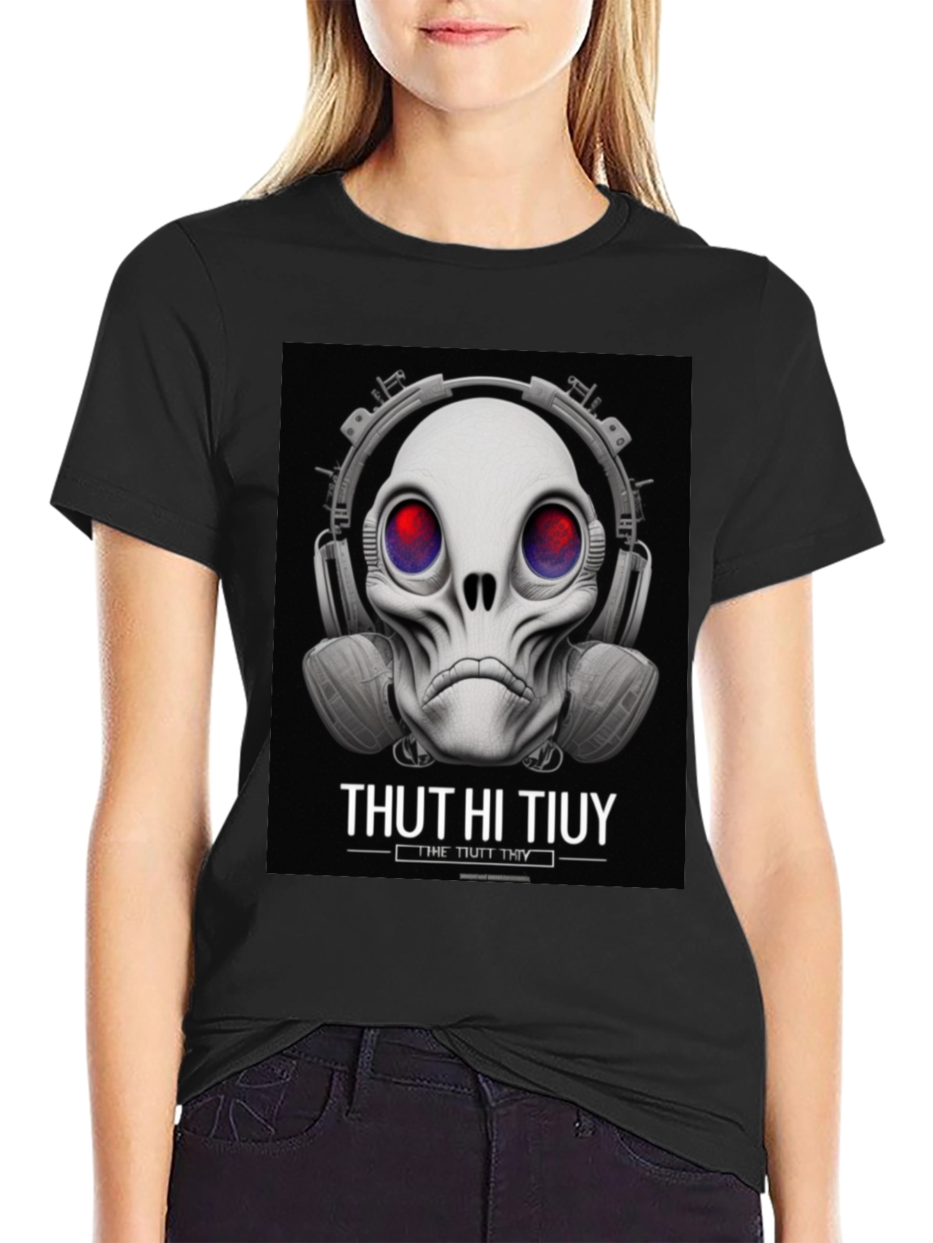 Unique Alien Skull Headphone Graphic T-Shirt