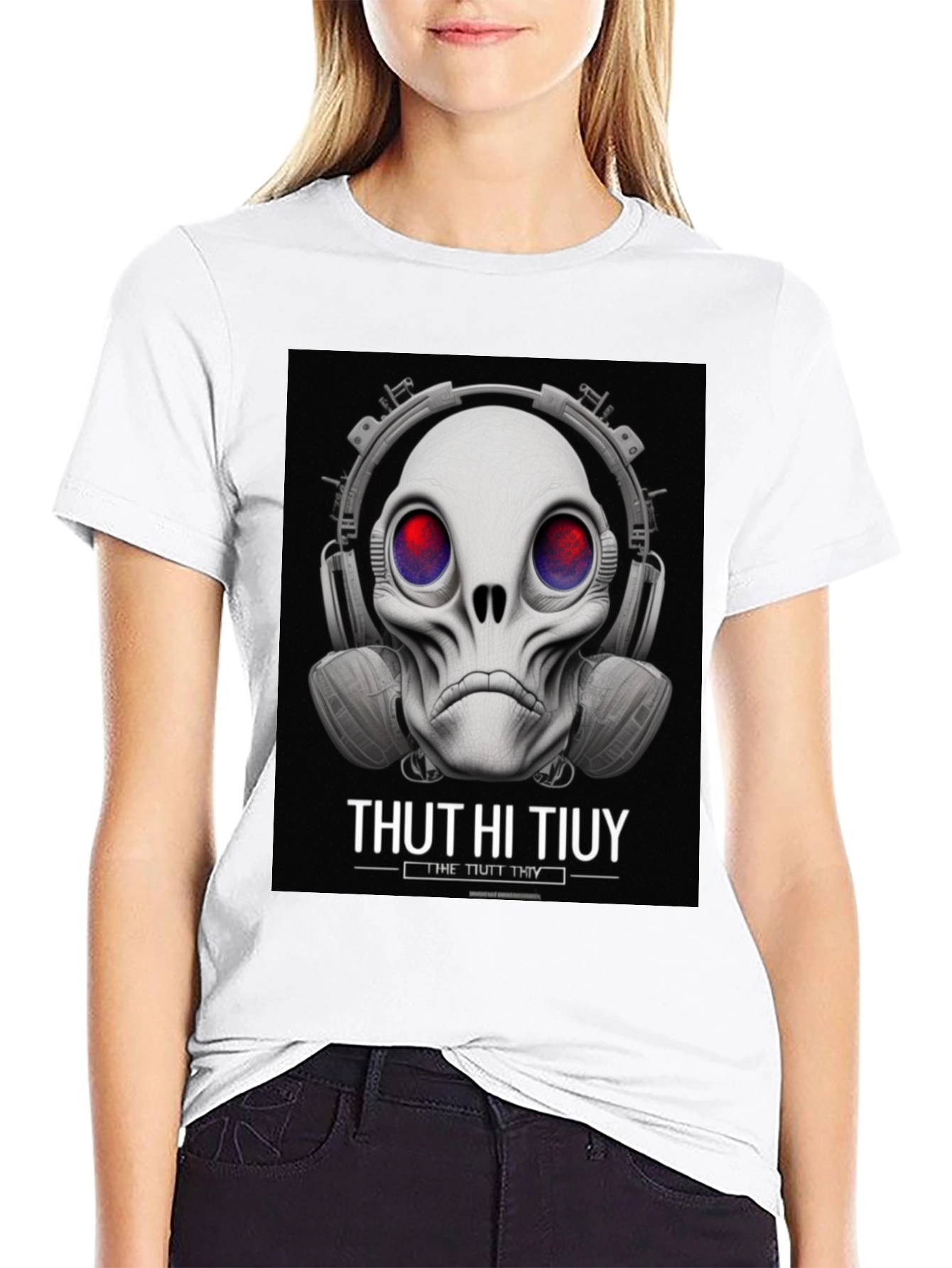 Unique Alien Skull Headphone Graphic T-Shirt