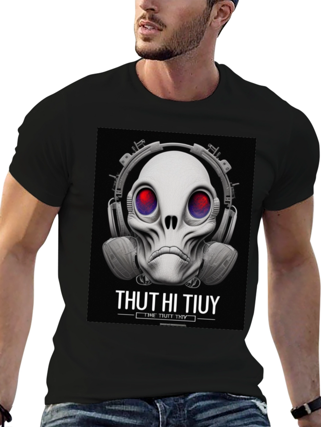 Unique Alien Skull Headphone Graphic T-Shirt