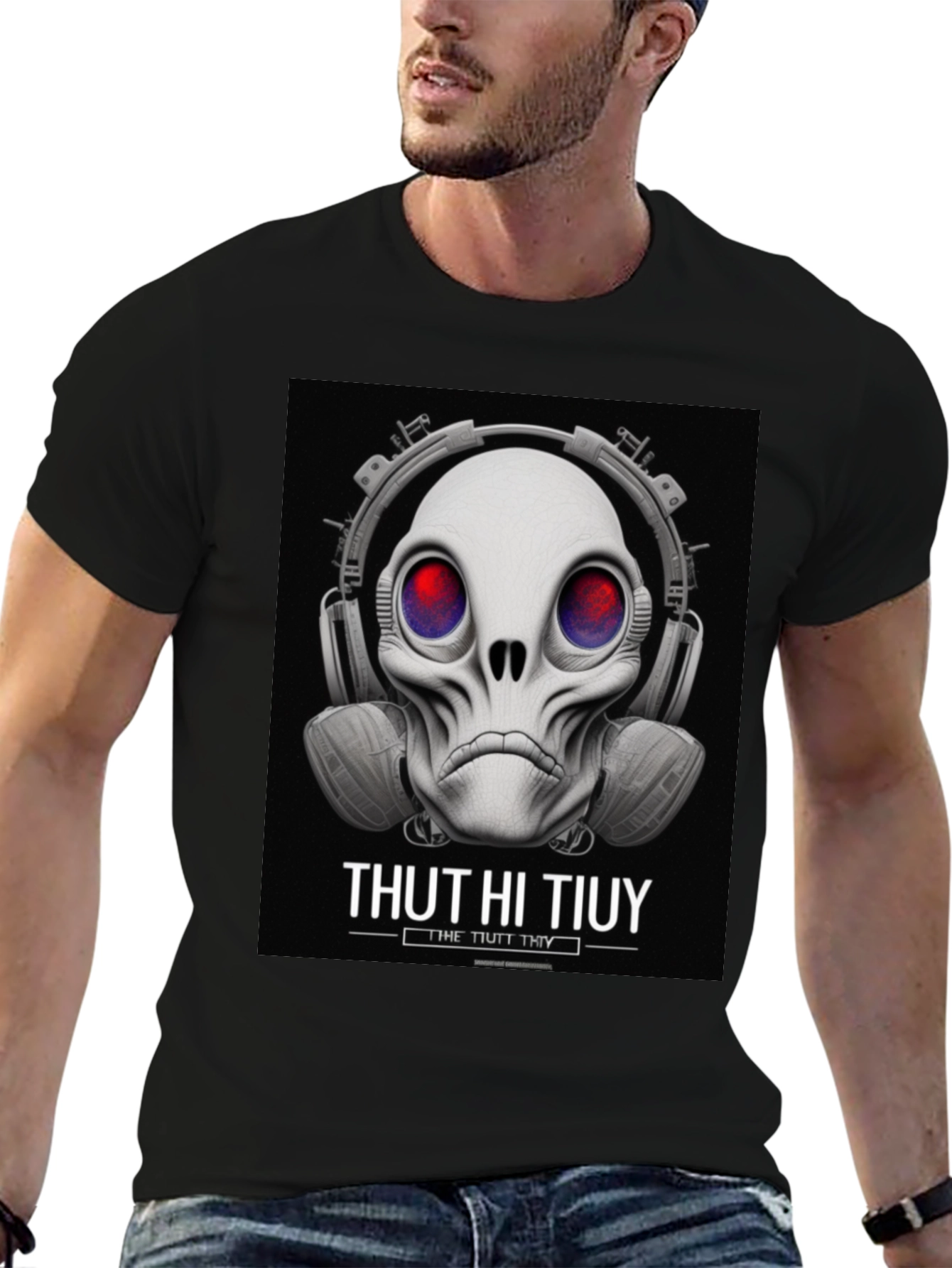Unique Alien Skull Headphone Graphic T-Shirt