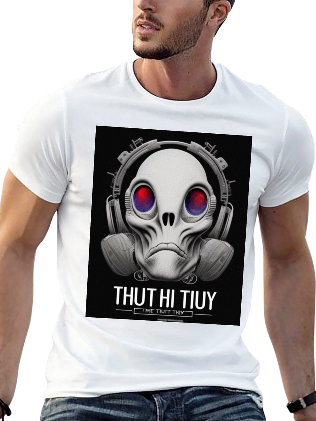 Unique Alien Skull Headphone Graphic T-Shirt