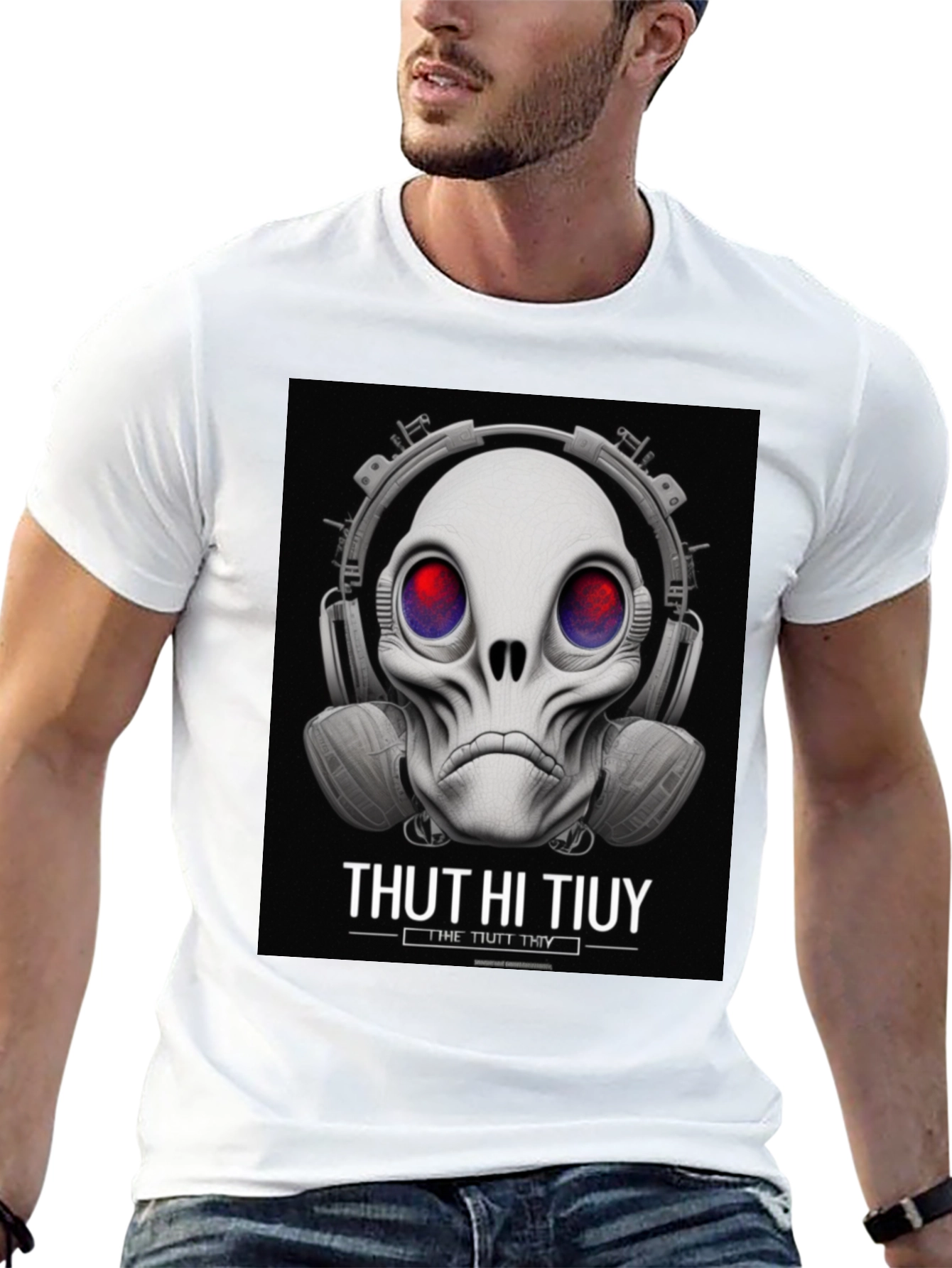 Unique Alien Skull Headphone Graphic T-Shirt