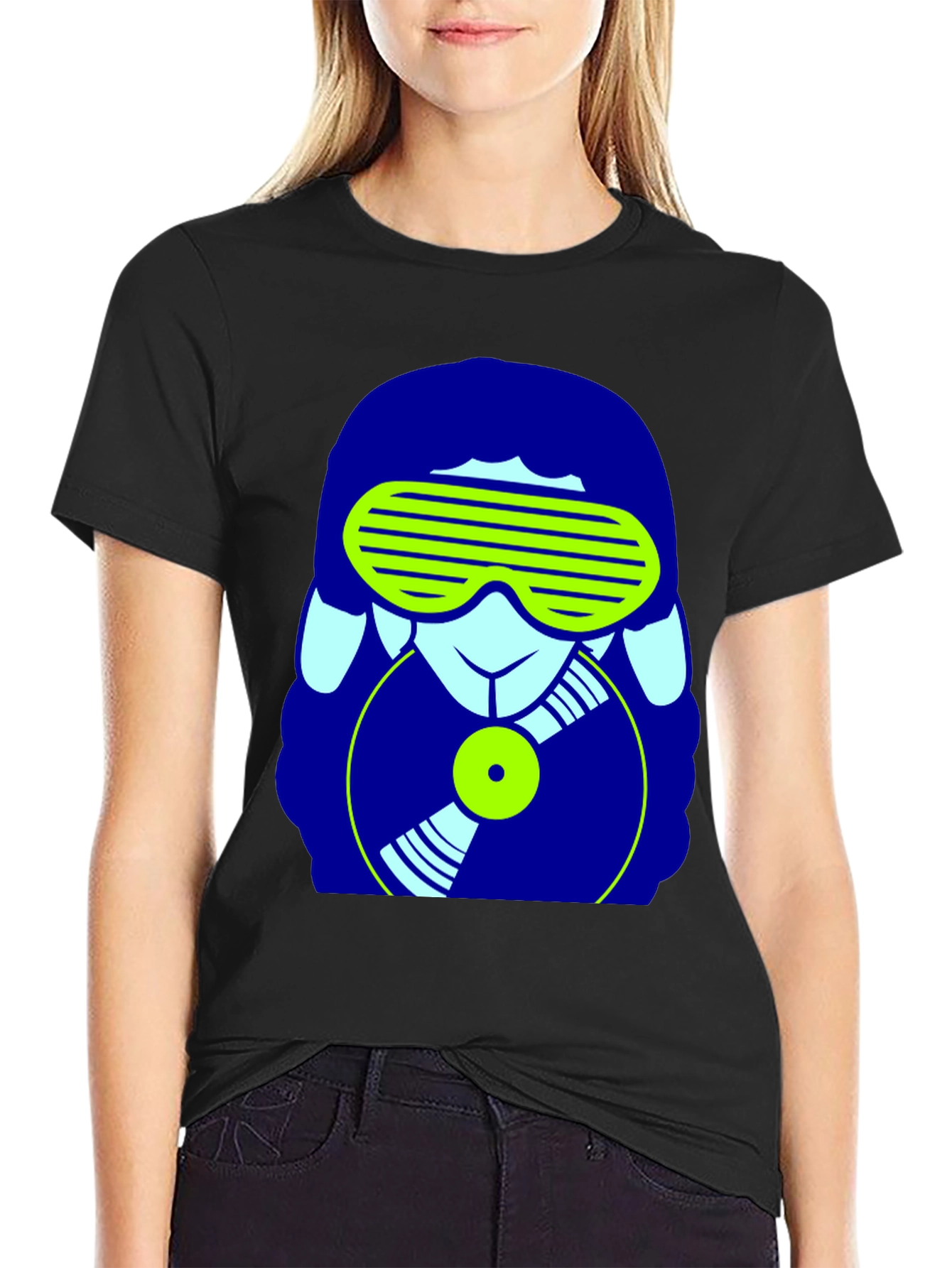 DJ Sheep Graphic Tee - Black Cotton T-Shirt