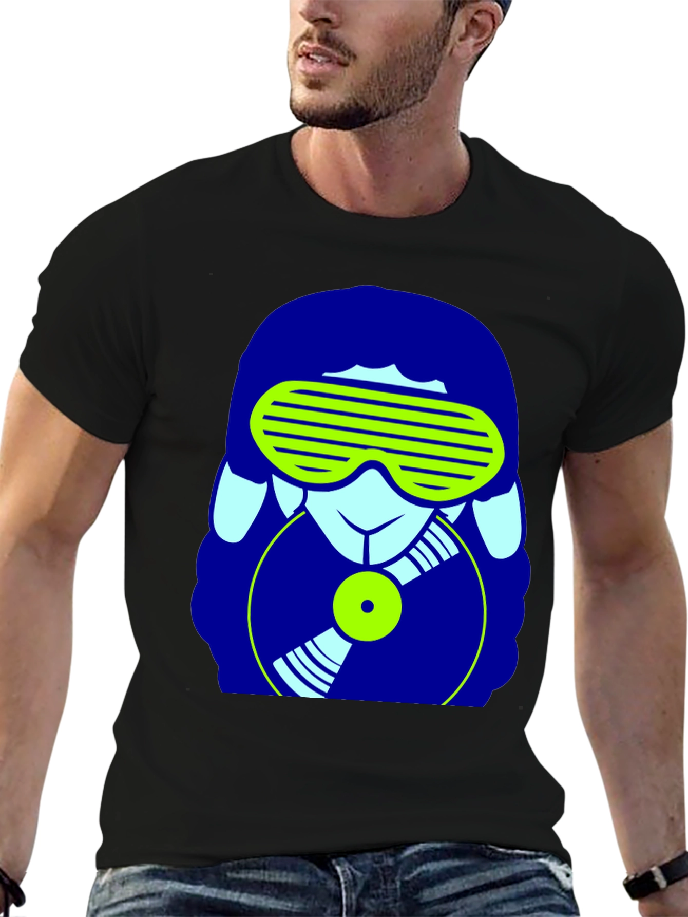 DJ Sheep Graphic Tee - Black Cotton T-Shirt