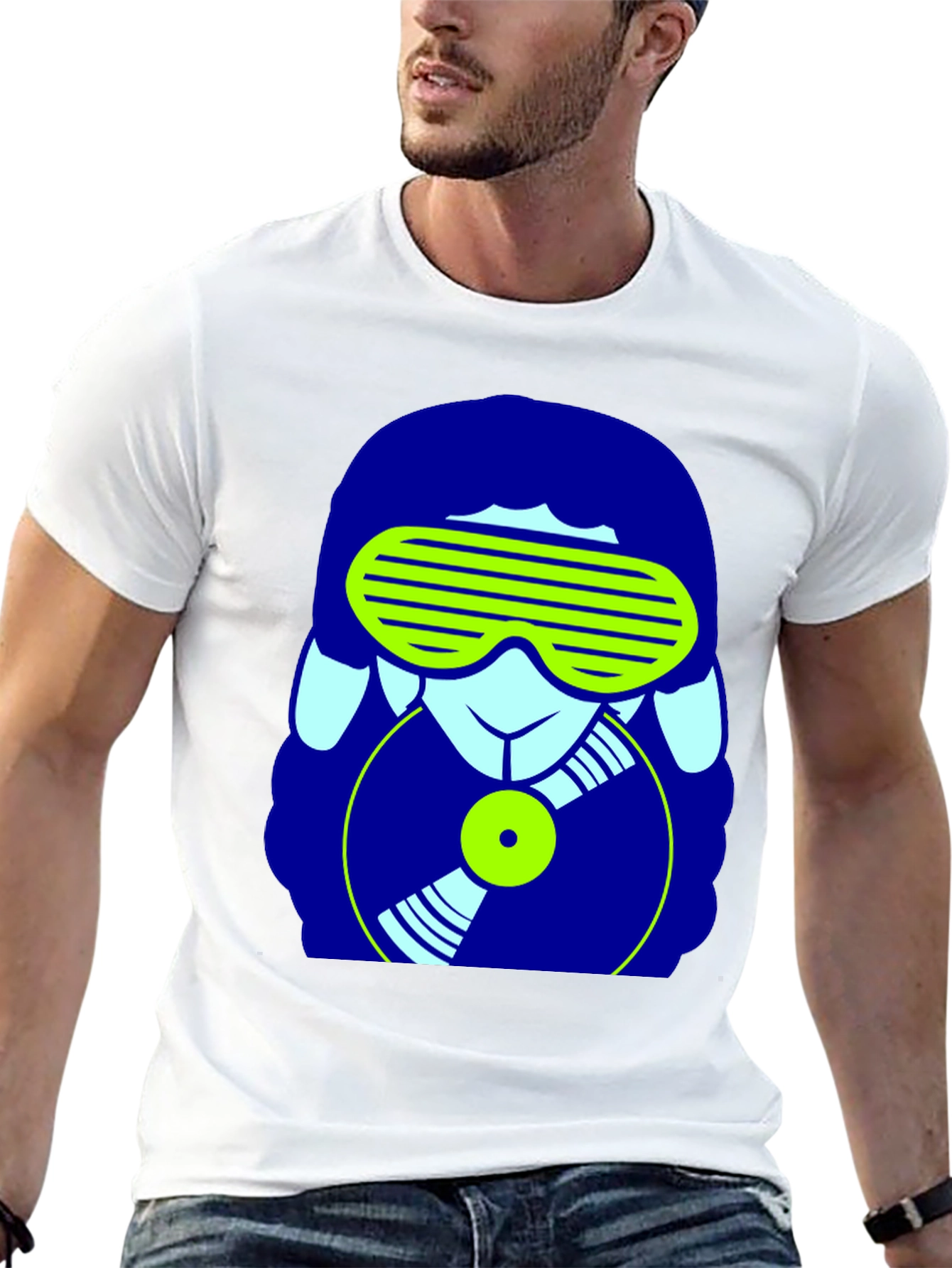 DJ Sheep Graphic Tee - Black Cotton T-Shirt