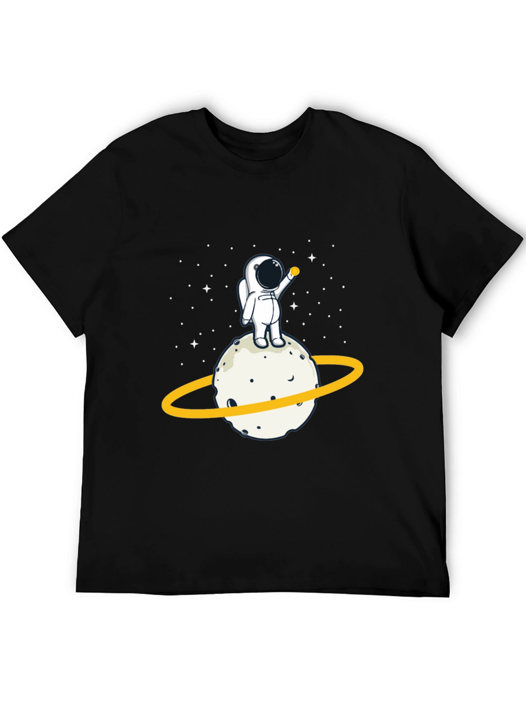 Astronaut on Planet Graphic Tee - Black Cotton T-Shirt