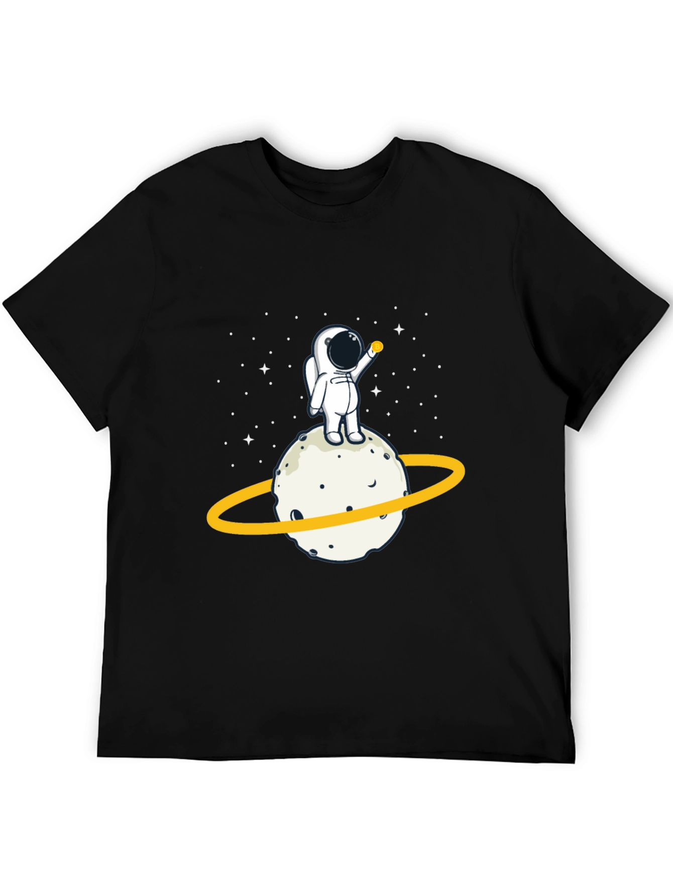 Astronaut on Planet Graphic Tee - Black Cotton T-Shirt