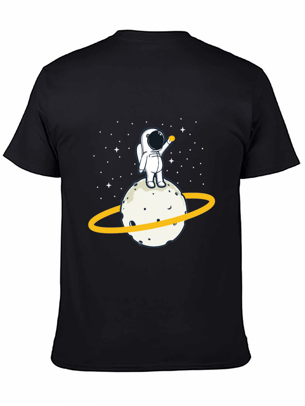 Astronaut on Planet Graphic Tee - Black Cotton T-Shirt