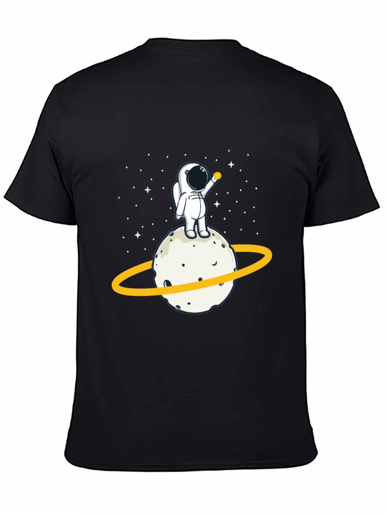Astronaut on Planet Graphic Tee - Black Cotton T-Shirt