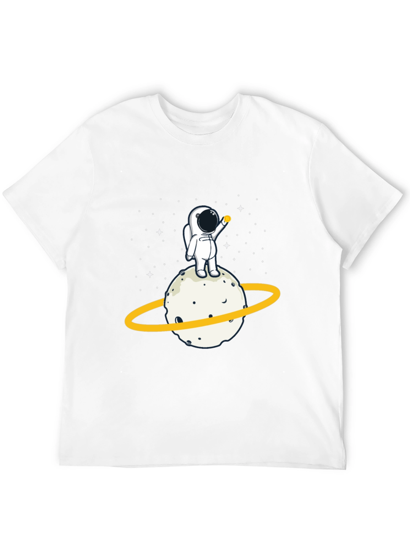 Astronaut on Planet Graphic Tee - Black Cotton T-Shirt