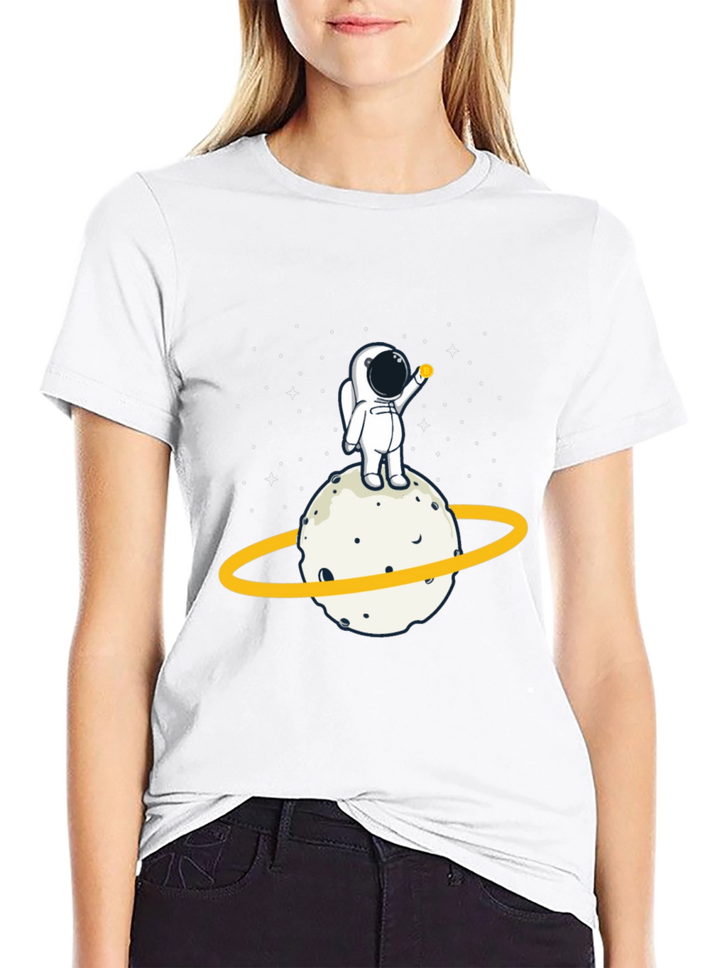 Astronaut on Planet Graphic Tee - Black Cotton T-Shirt
