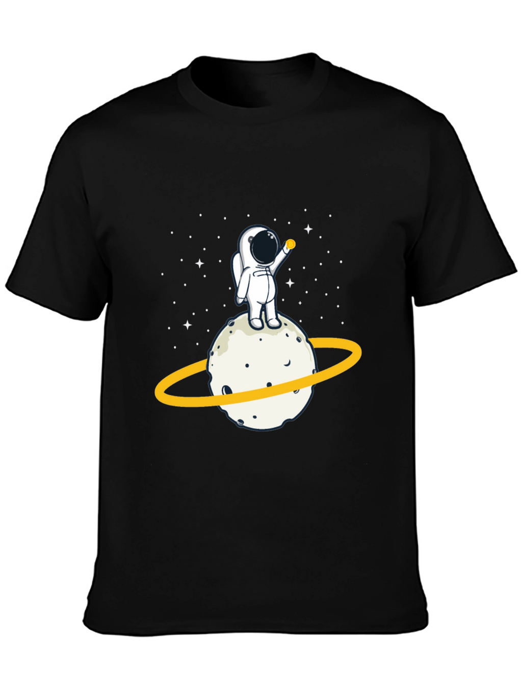 Astronaut on Planet Graphic Tee - Black Cotton T-Shirt