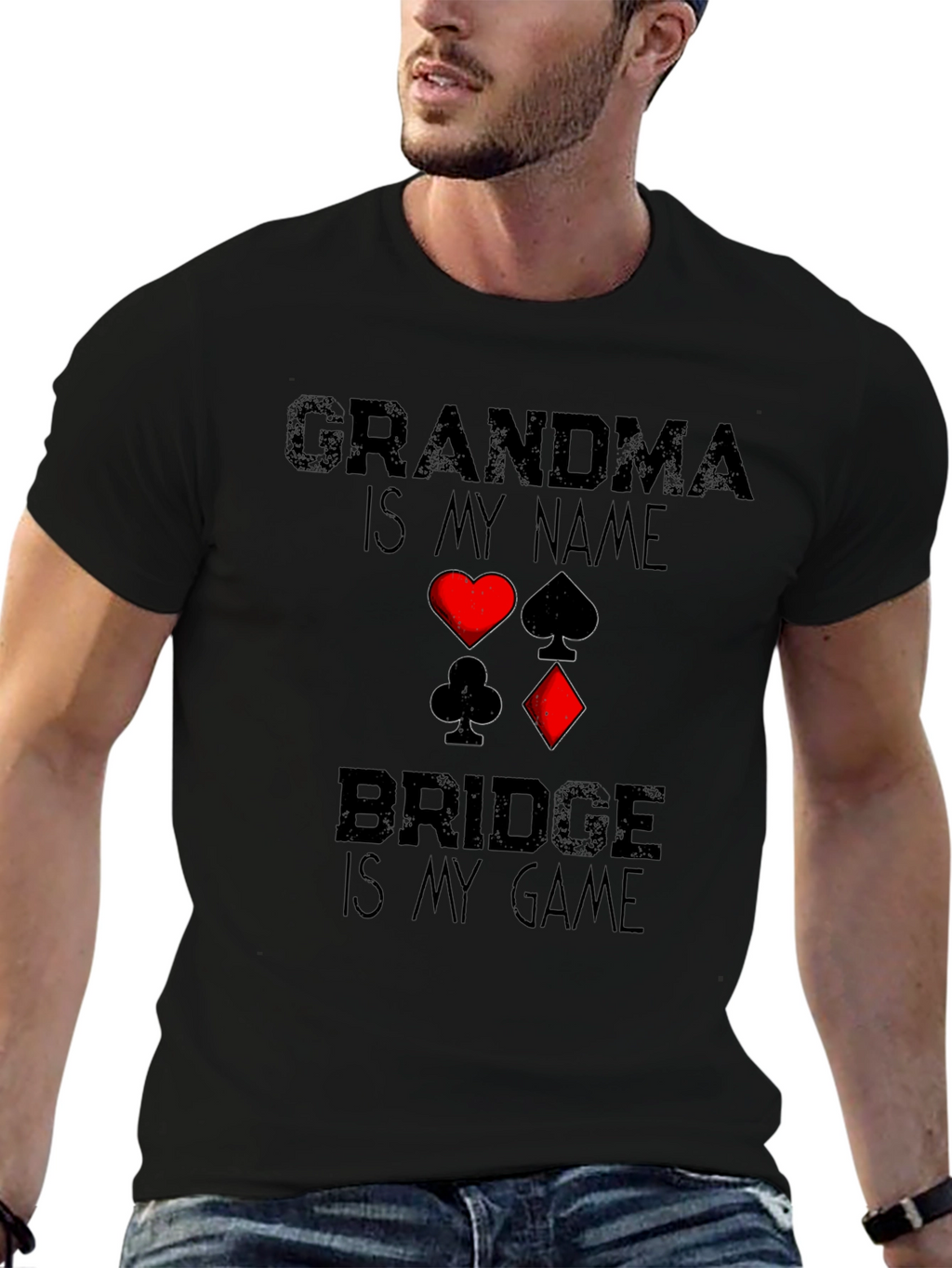 Grandma Bridge Game T-Shirt: Playing Card Suits Graphic Tee