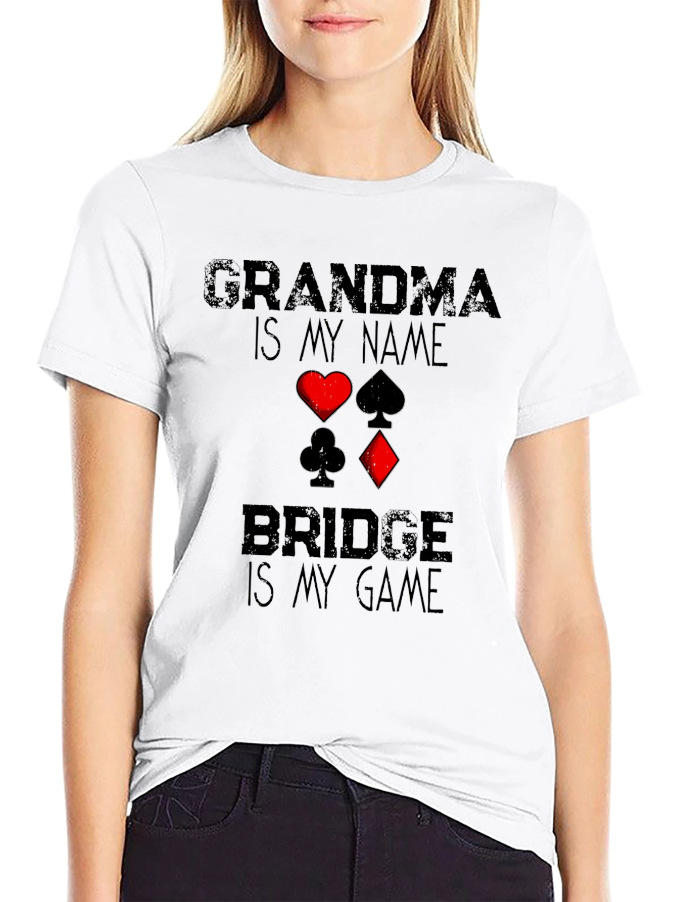 Grandma Bridge Game T-Shirt: Playing Card Suits Graphic Tee
