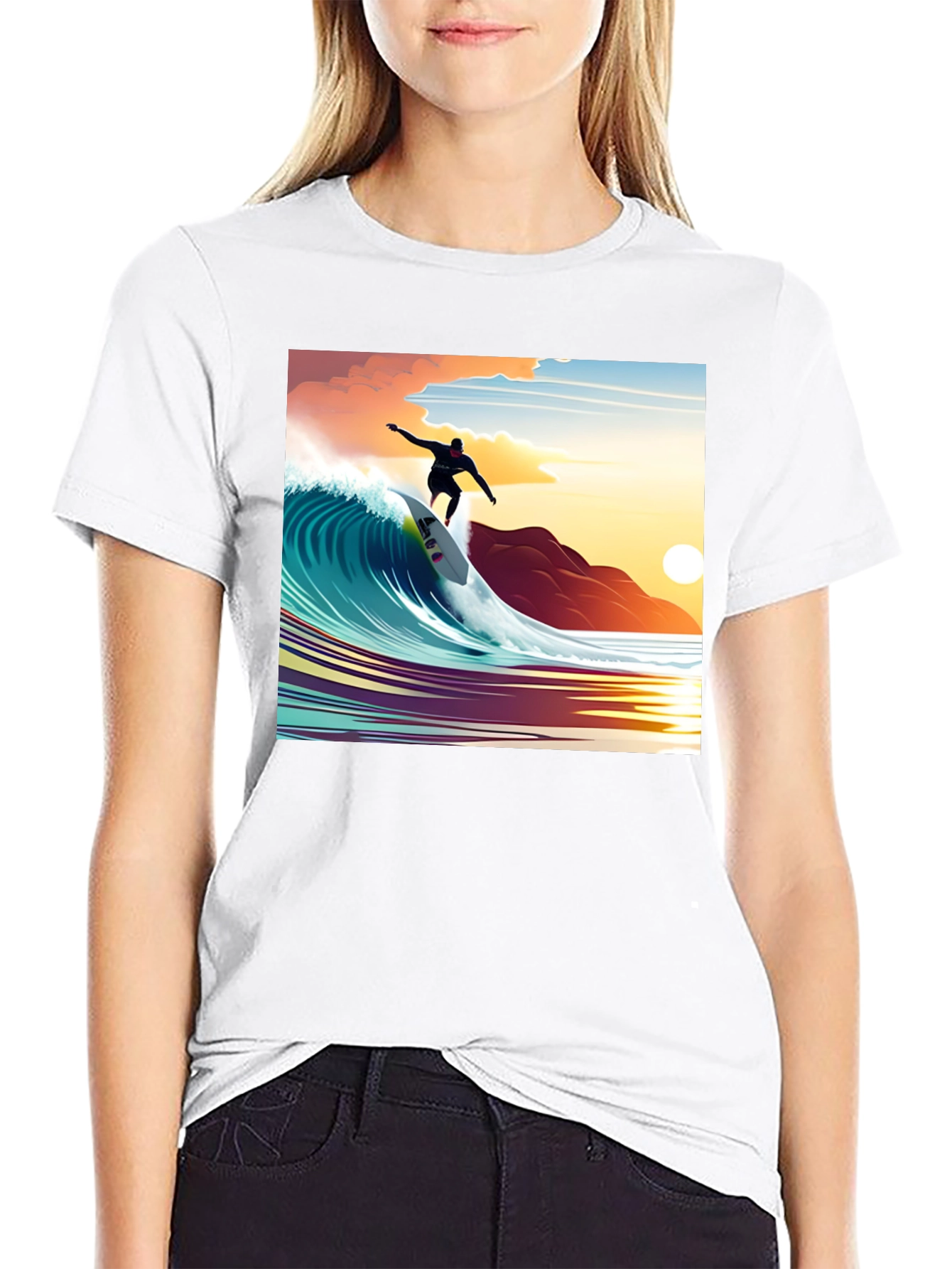 Surfer Wave Graphic Tee - Black