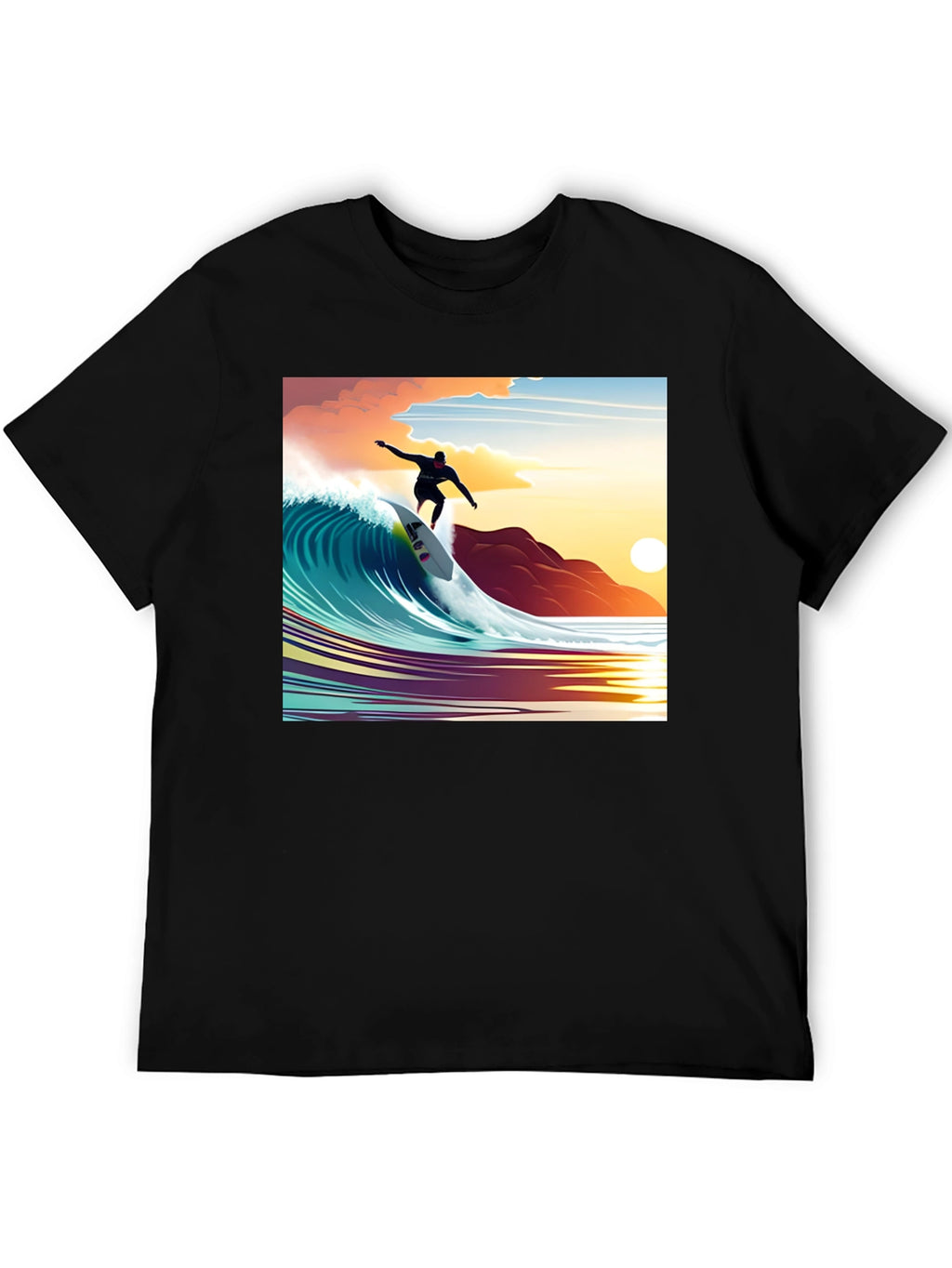 Surfer Wave Graphic Tee - Black