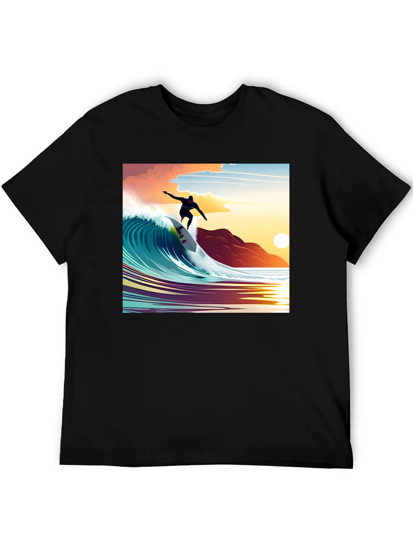 Surfer Wave Graphic Tee - Black