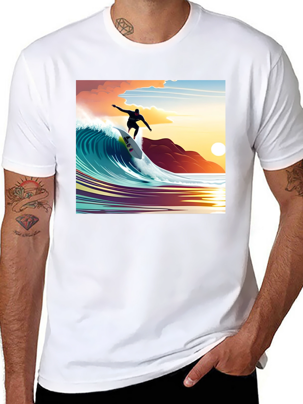 Surfer Wave Graphic Tee - Black