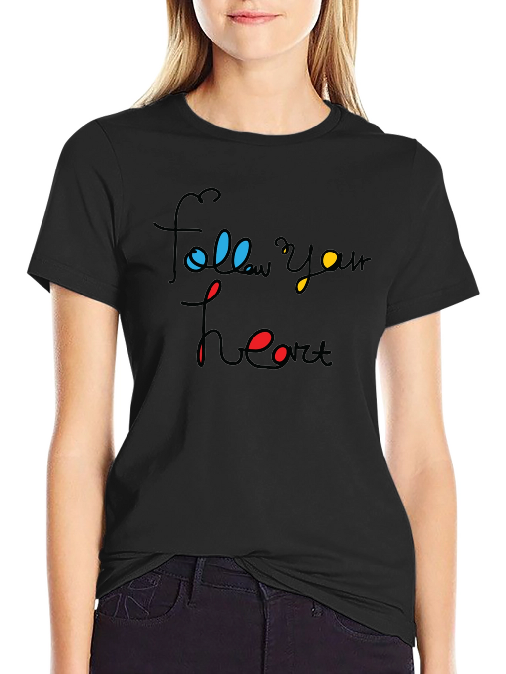 Follow Your Heart Graphic Tee - Black Cotton Blend