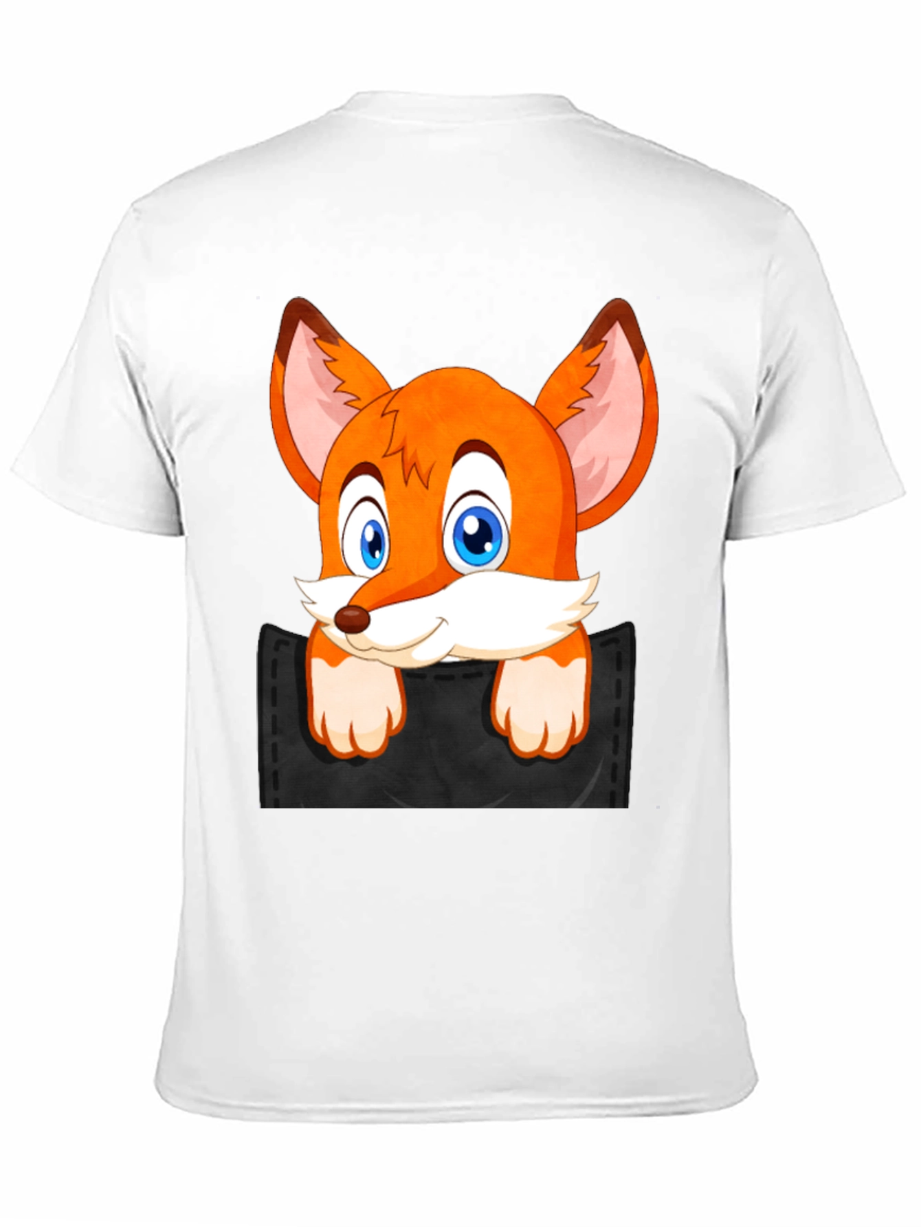 Fox in Pocket Black T-Shirt Cartoon Animal Tee