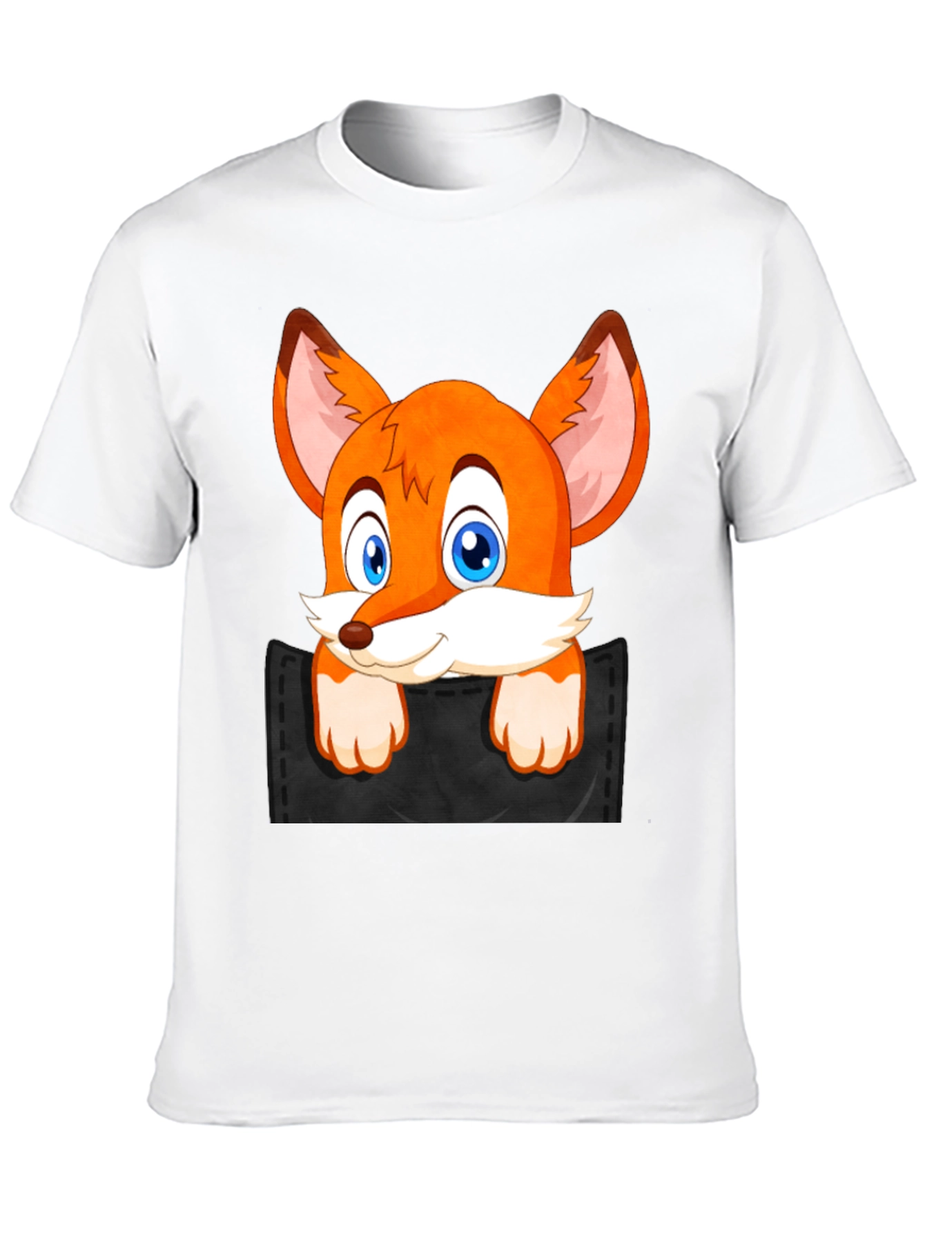 Fox in Pocket Black T-Shirt Cartoon Animal Tee