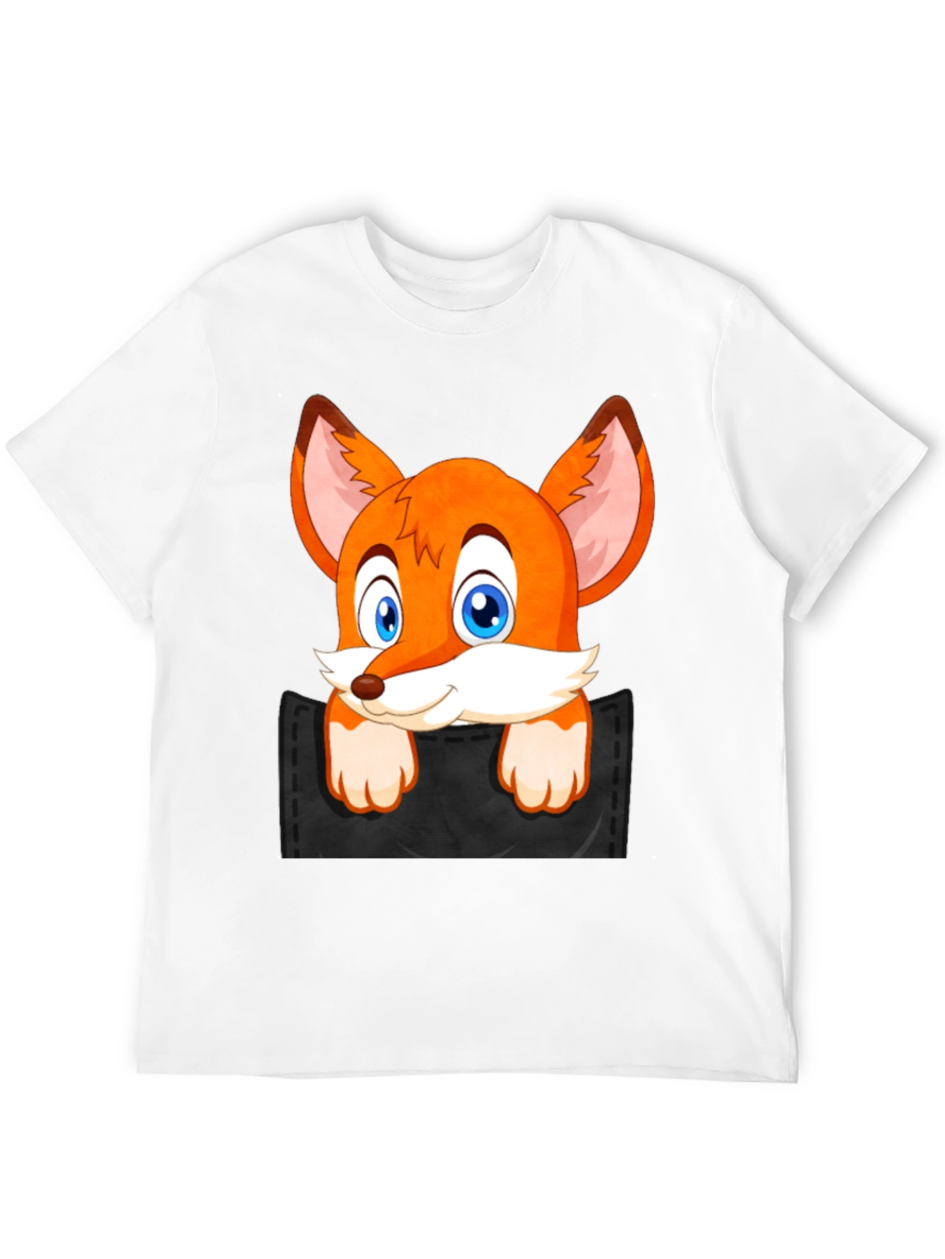 Fox in Pocket Black T-Shirt Cartoon Animal Tee