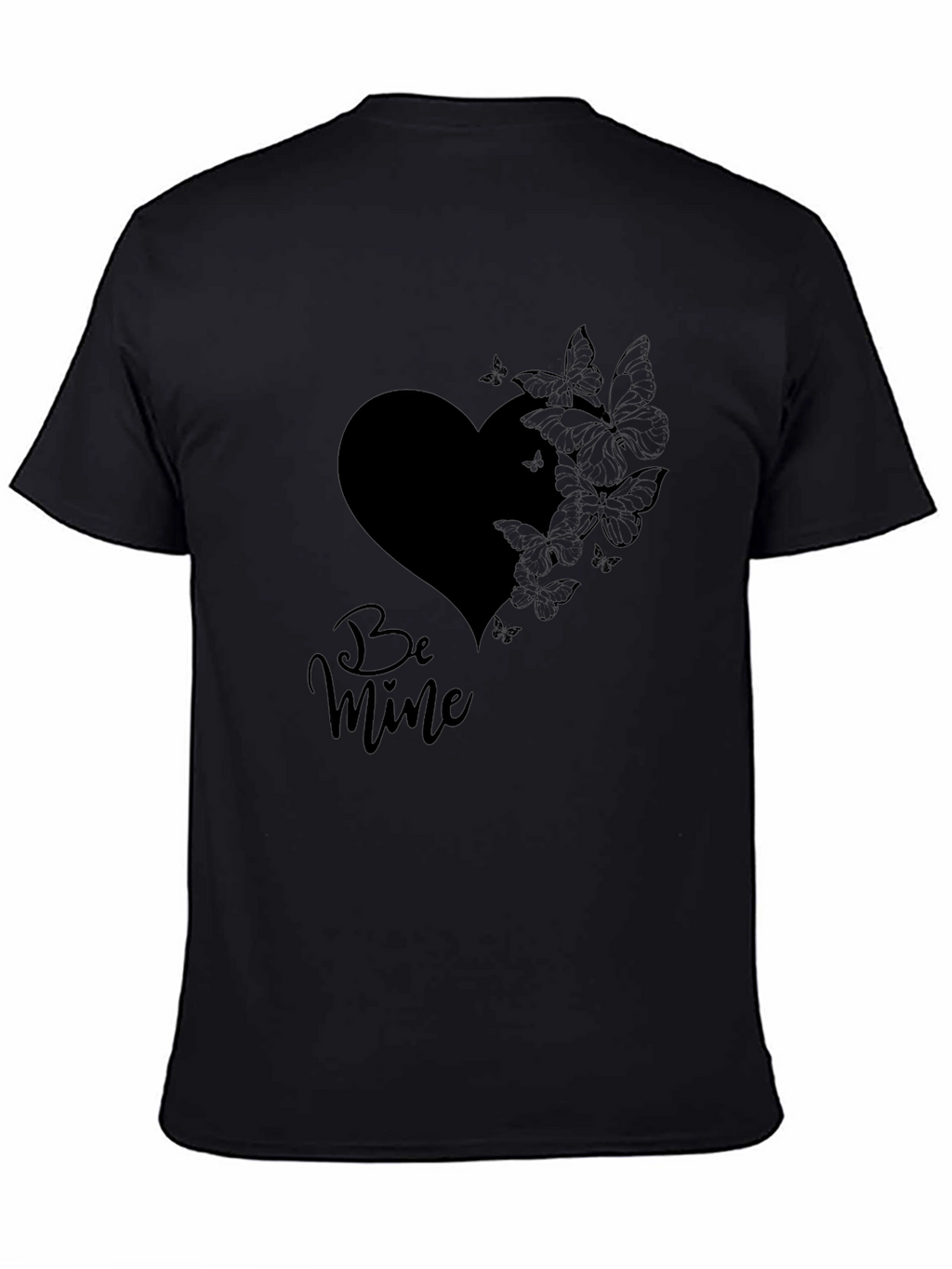 Be Mine Heart & Butterfly Black T-Shirt