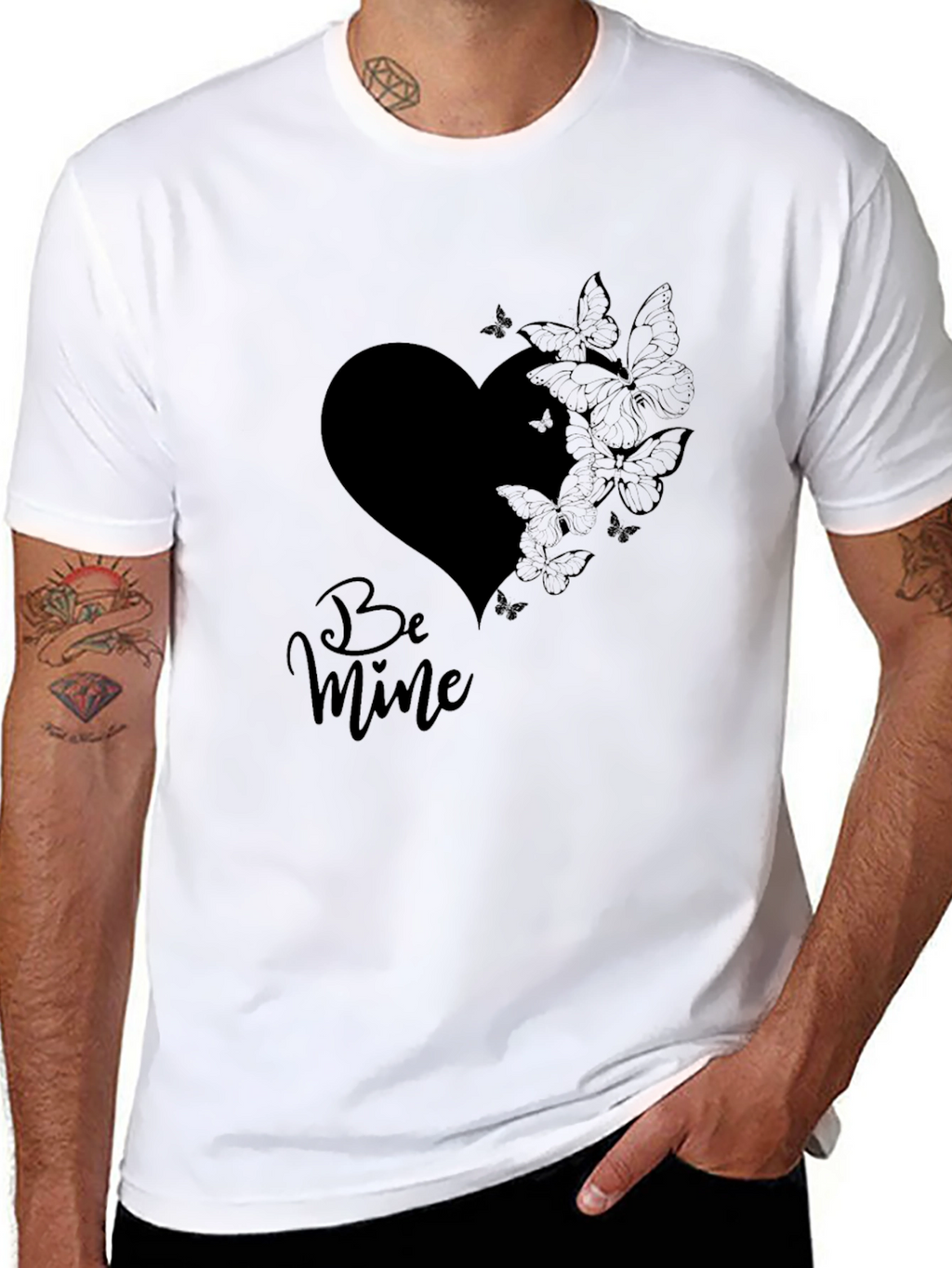 Be Mine Heart & Butterfly Black T-Shirt