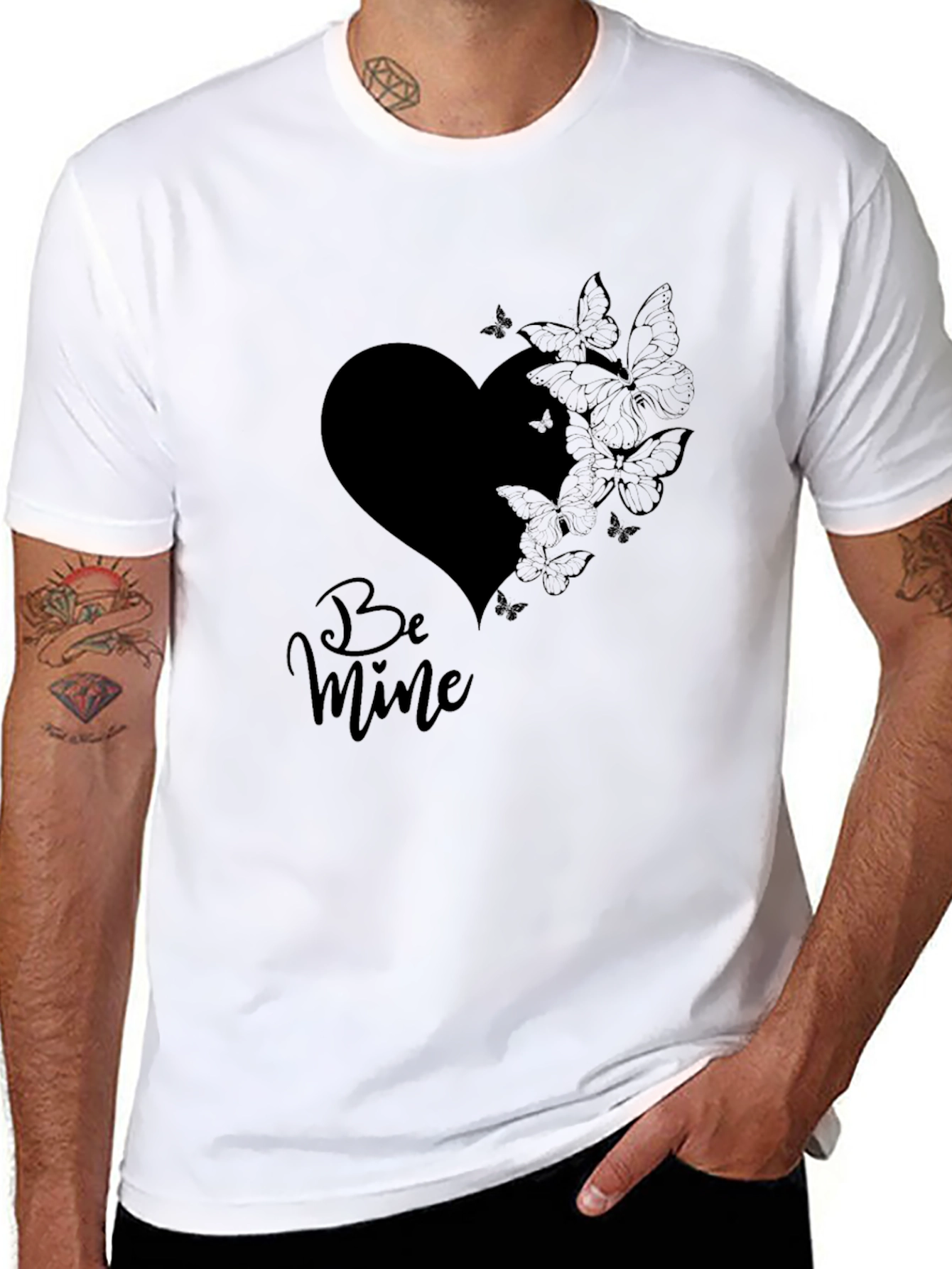 Be Mine Heart & Butterfly Black T-Shirt